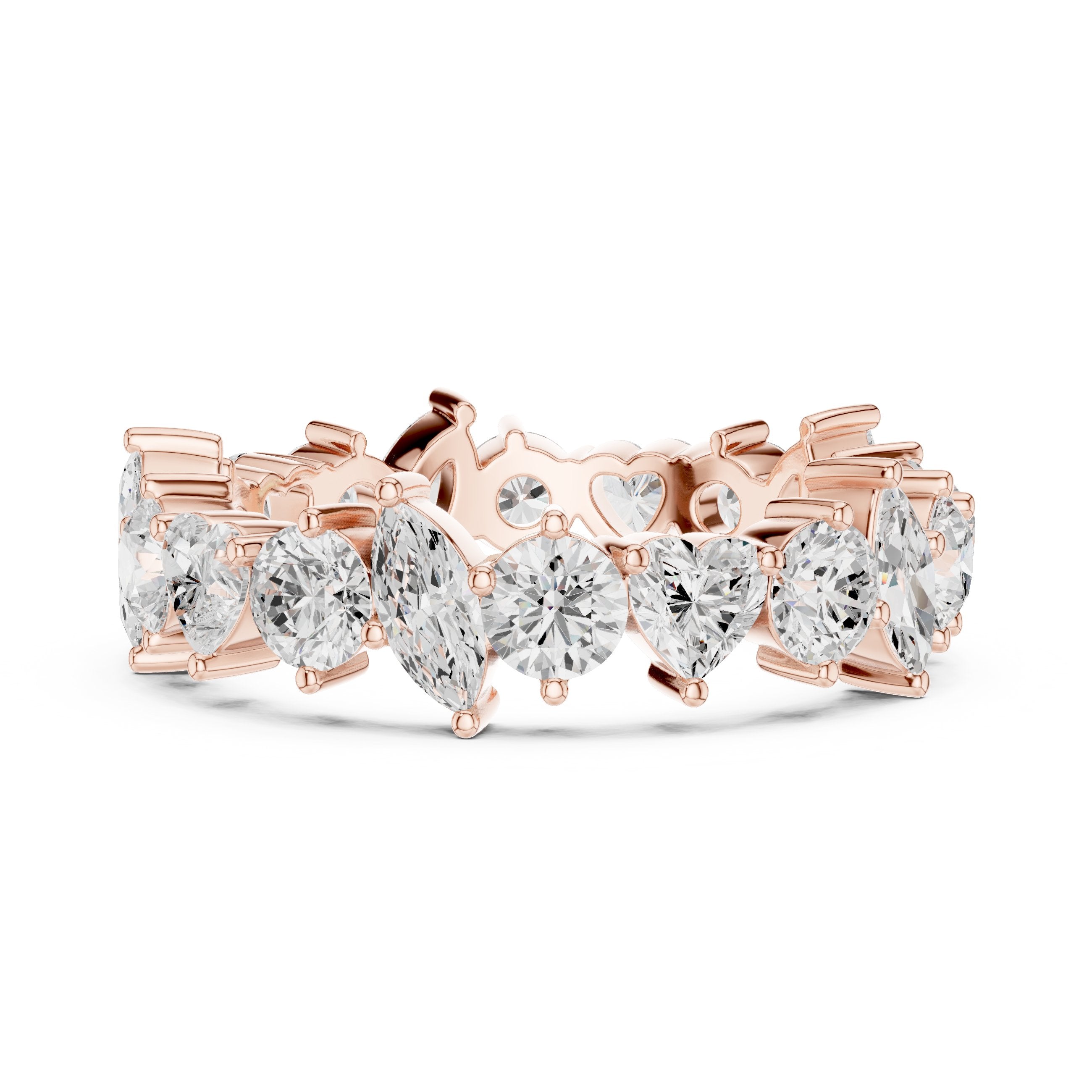 Mixed Shape Diamond Eternity Band with Marquise, Round and Heart Cuts in Rose Gold - VYKA Diamonds