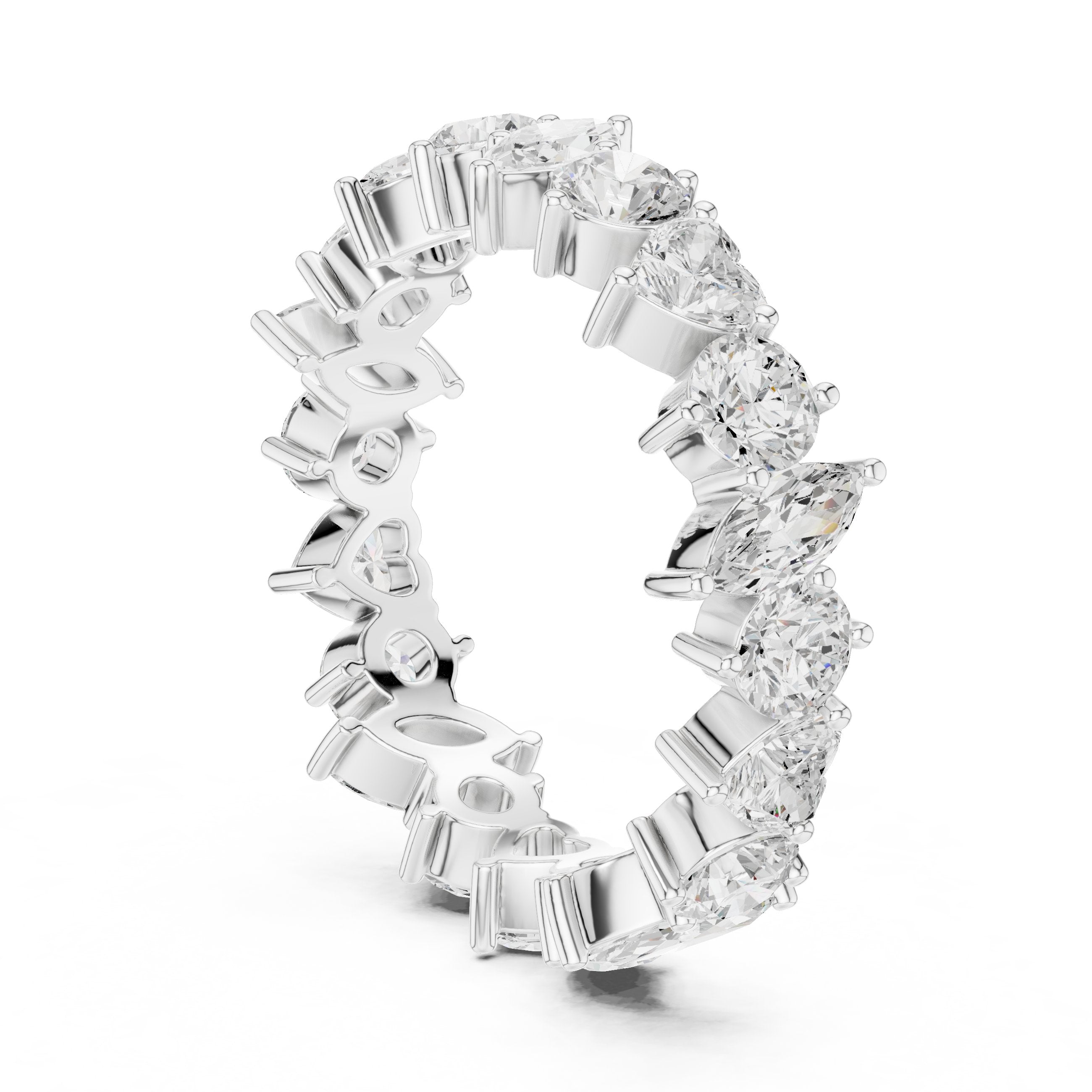 Mixed Shape Diamond Eternity Band with Marquise, Round and Heart Cuts in White Gold - VYKA Diamonds