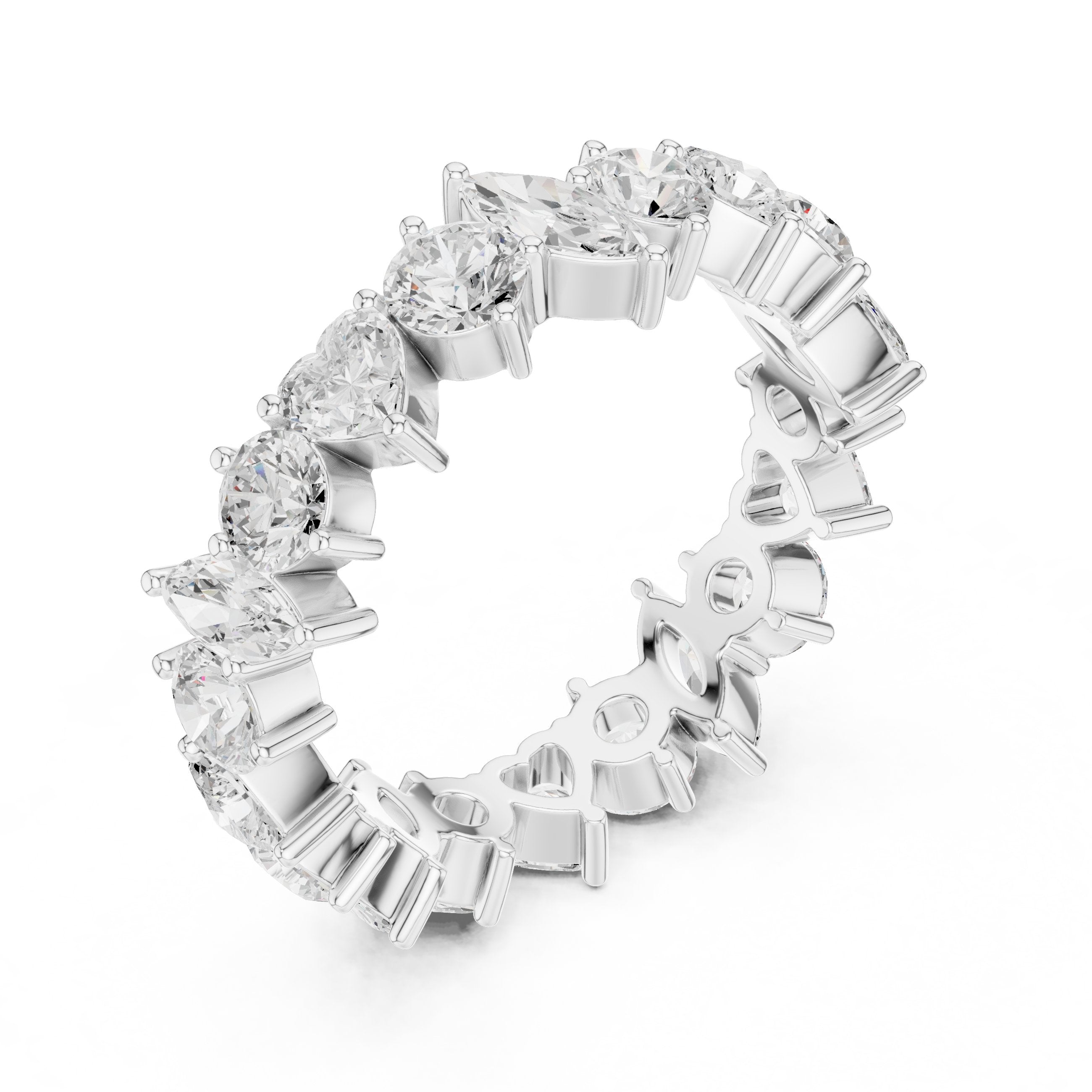 Mixed Shape Diamond Eternity Band with Marquise, Round and Heart Cuts in White Gold - VYKA Diamonds