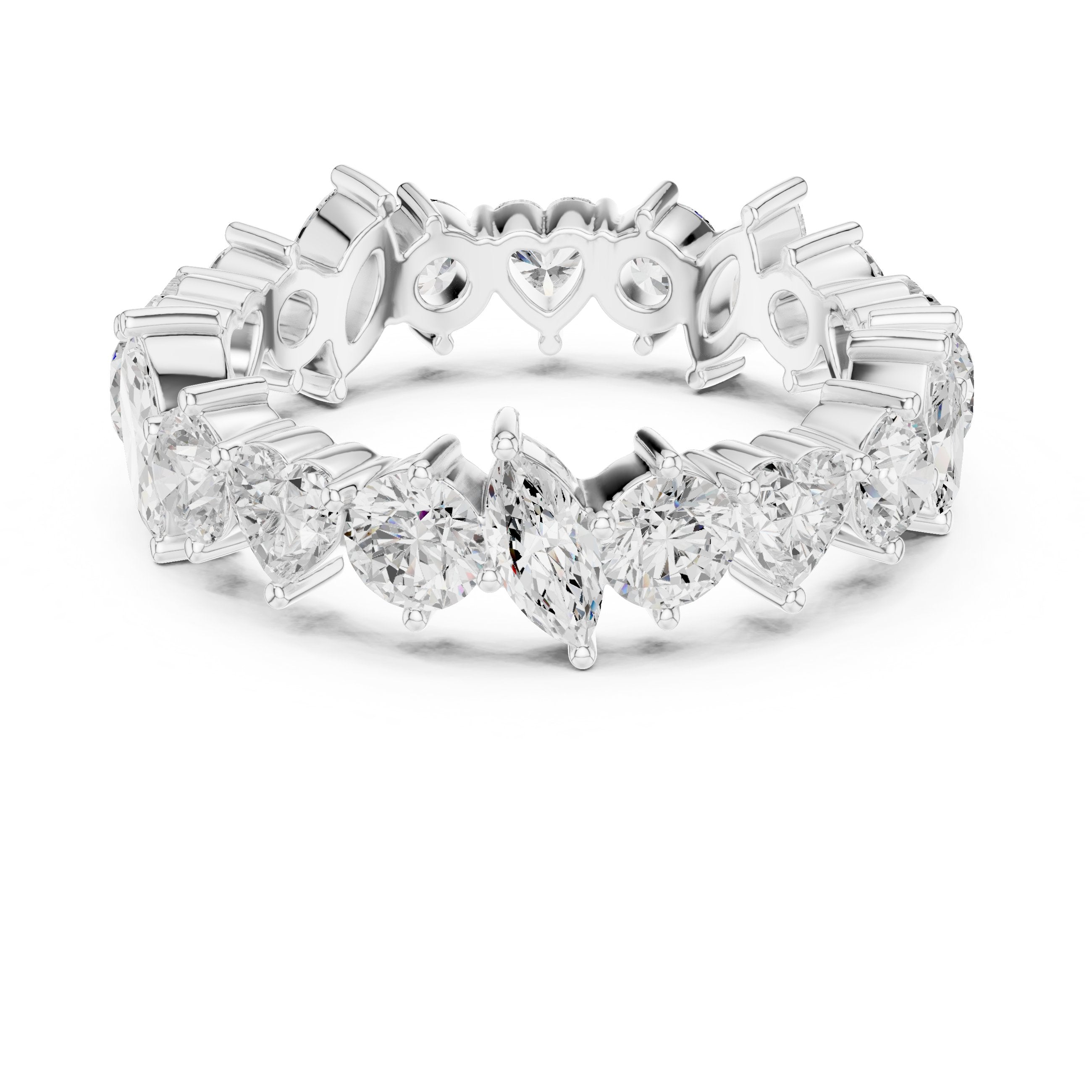 Mixed Shape Diamond Eternity Band with Marquise, Round and Heart Cuts in White Gold - VYKA Diamonds
