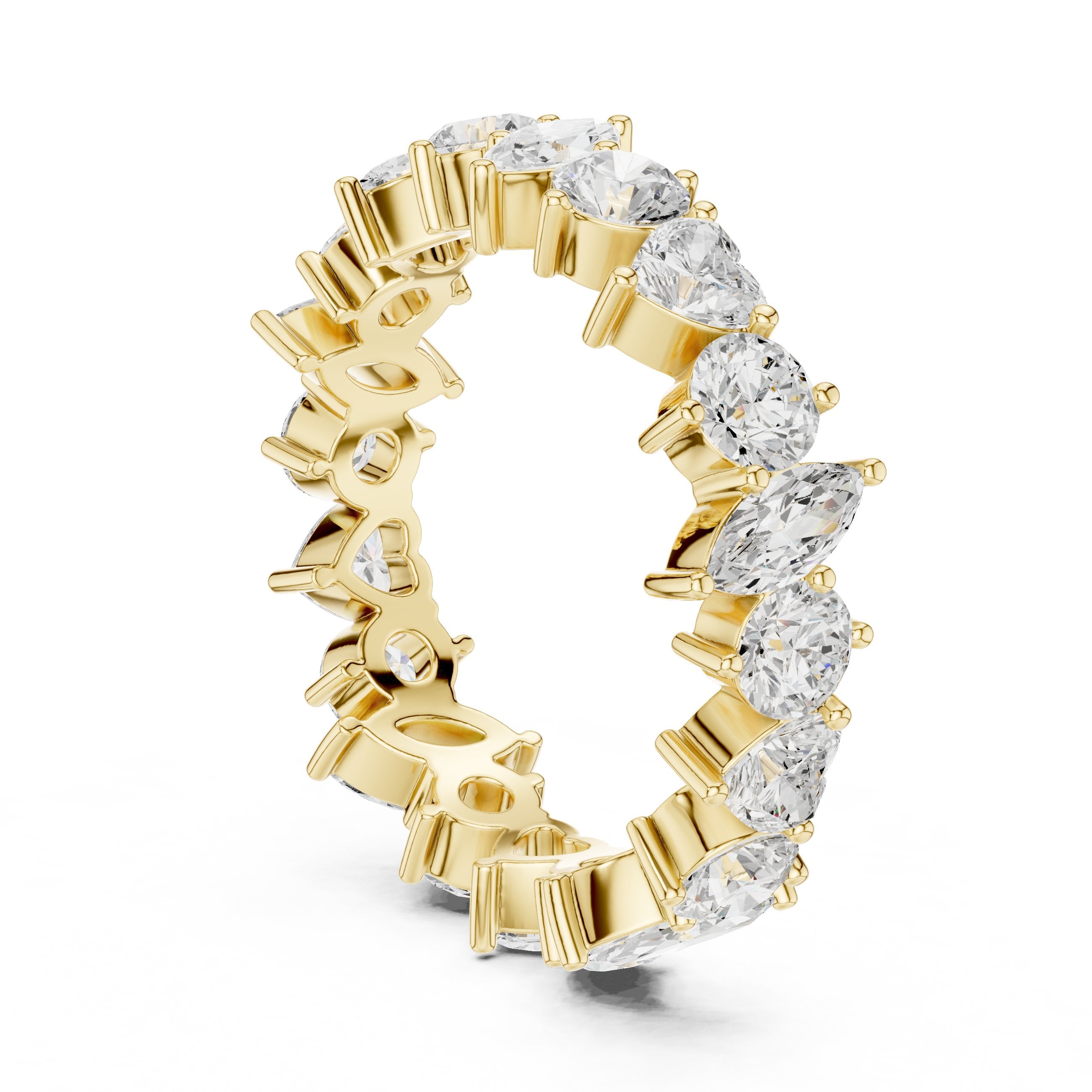 Mixed Shape Diamond Eternity Band with Marquise, Round and Heart Cuts in Yellow Gold - VYKA Diamonds