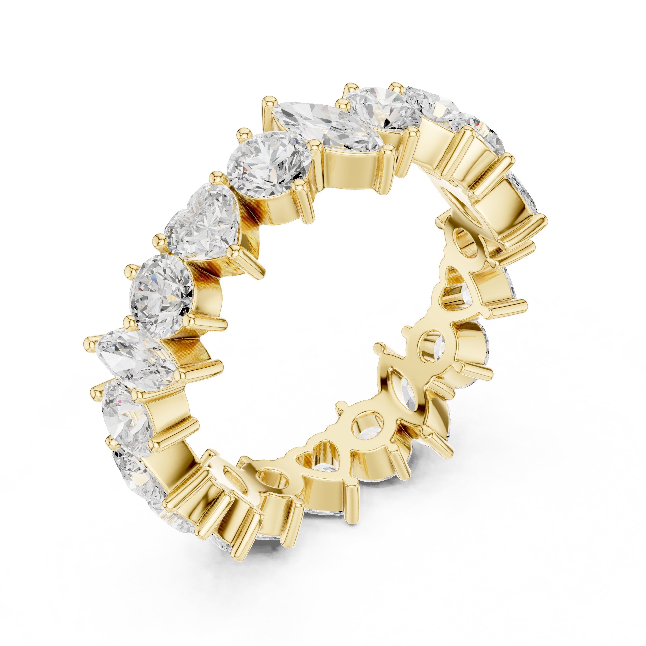 Mixed Shape Diamond Eternity Band with Marquise, Round and Heart Cuts in Yellow Gold - VYKA Diamonds