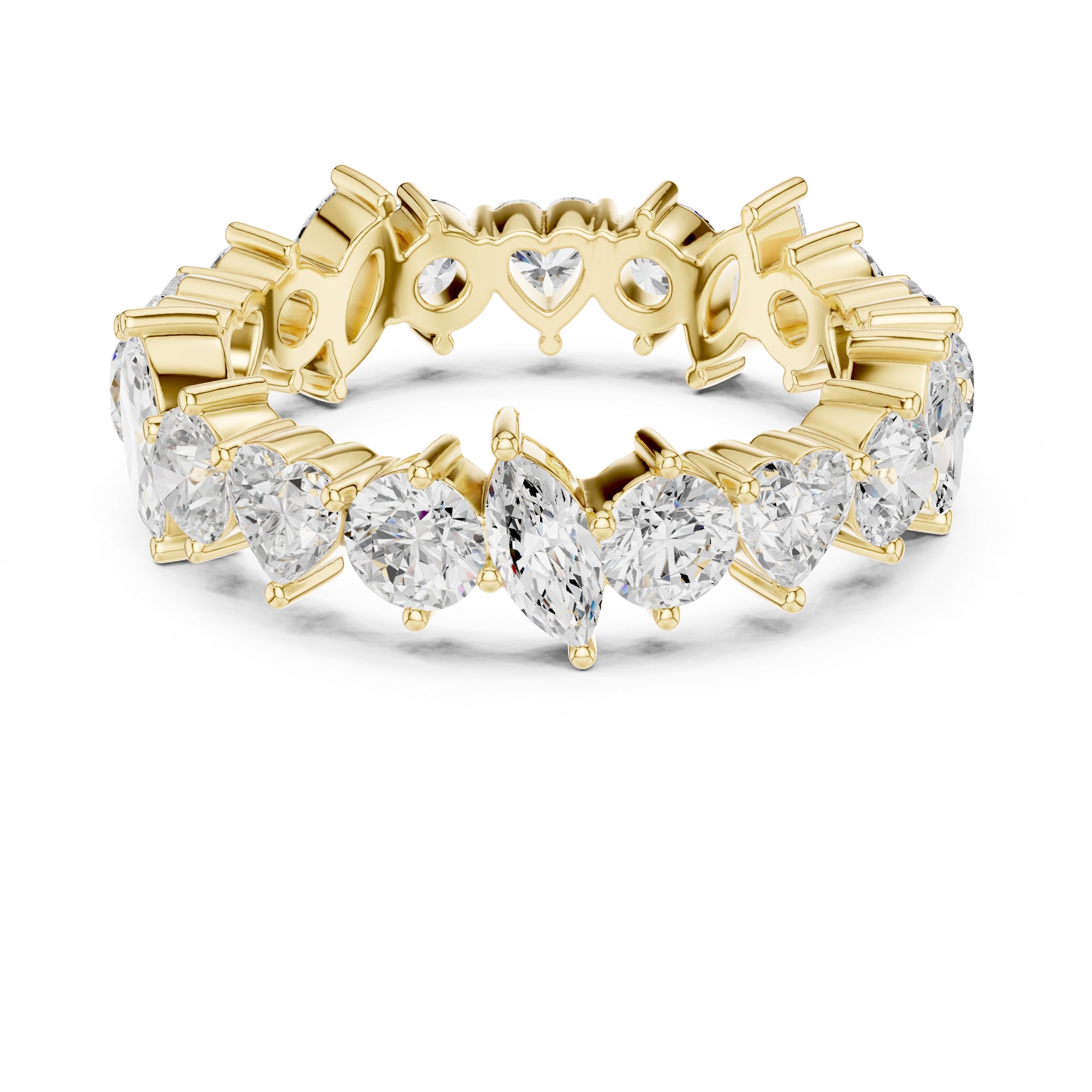 Mixed Shape Diamond Eternity Band with Marquise, Round and Heart Cuts in Yellow Gold - VYKA Diamonds