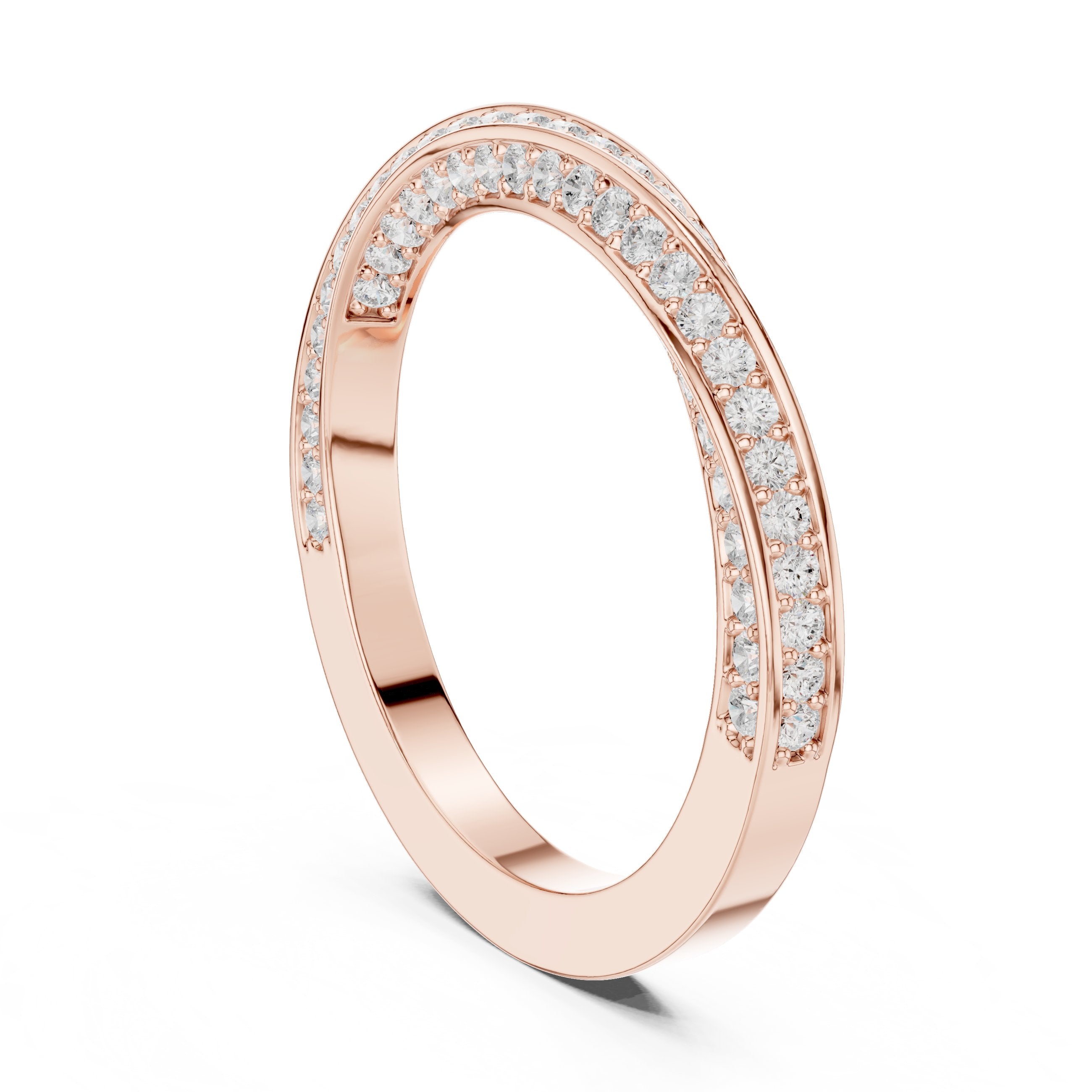Round Diamond Twisted Pavé Eternity Band in Rose Gold - VYKA Diamonds