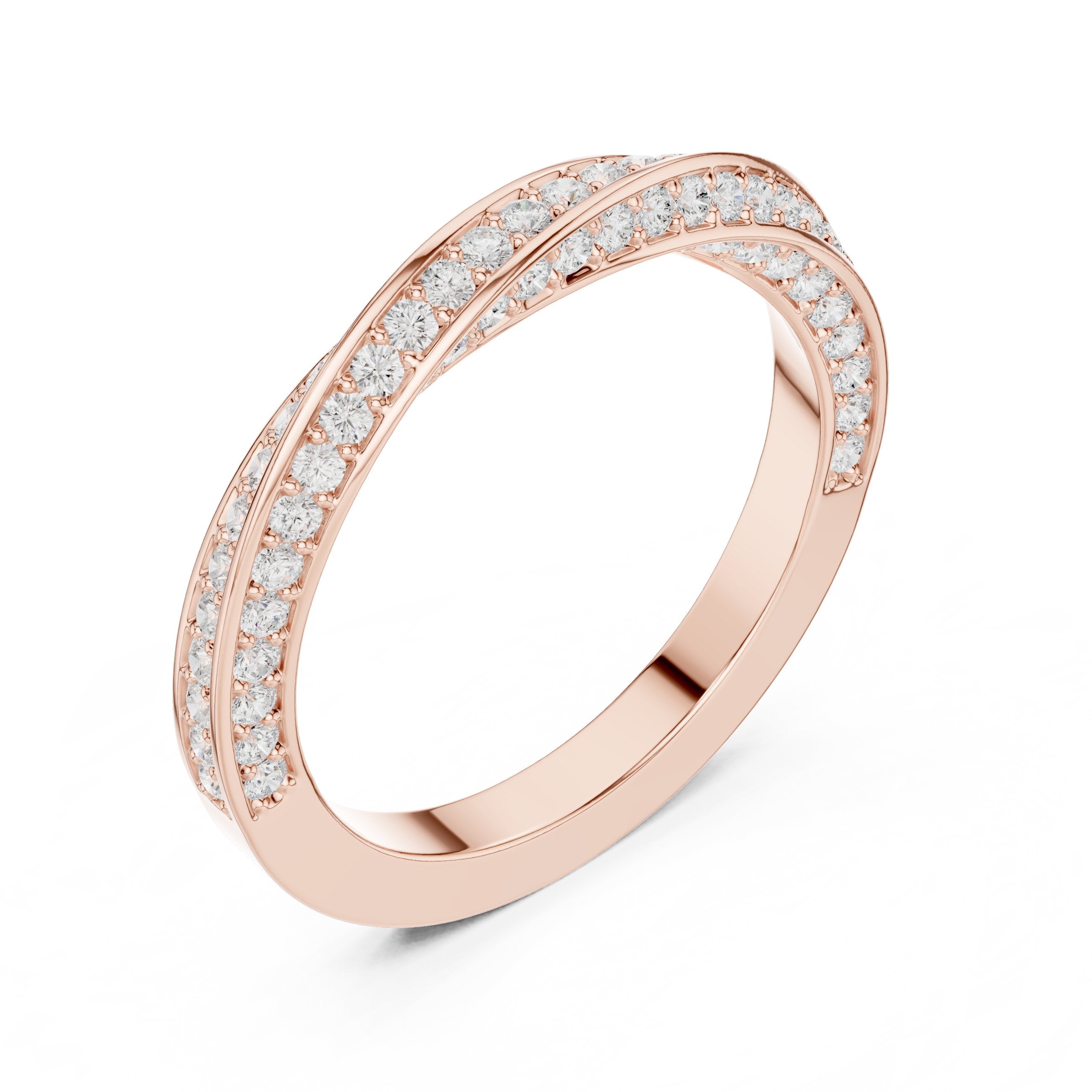 Round Diamond Twisted Pavé Eternity Band in Rose Gold - VYKA Diamonds