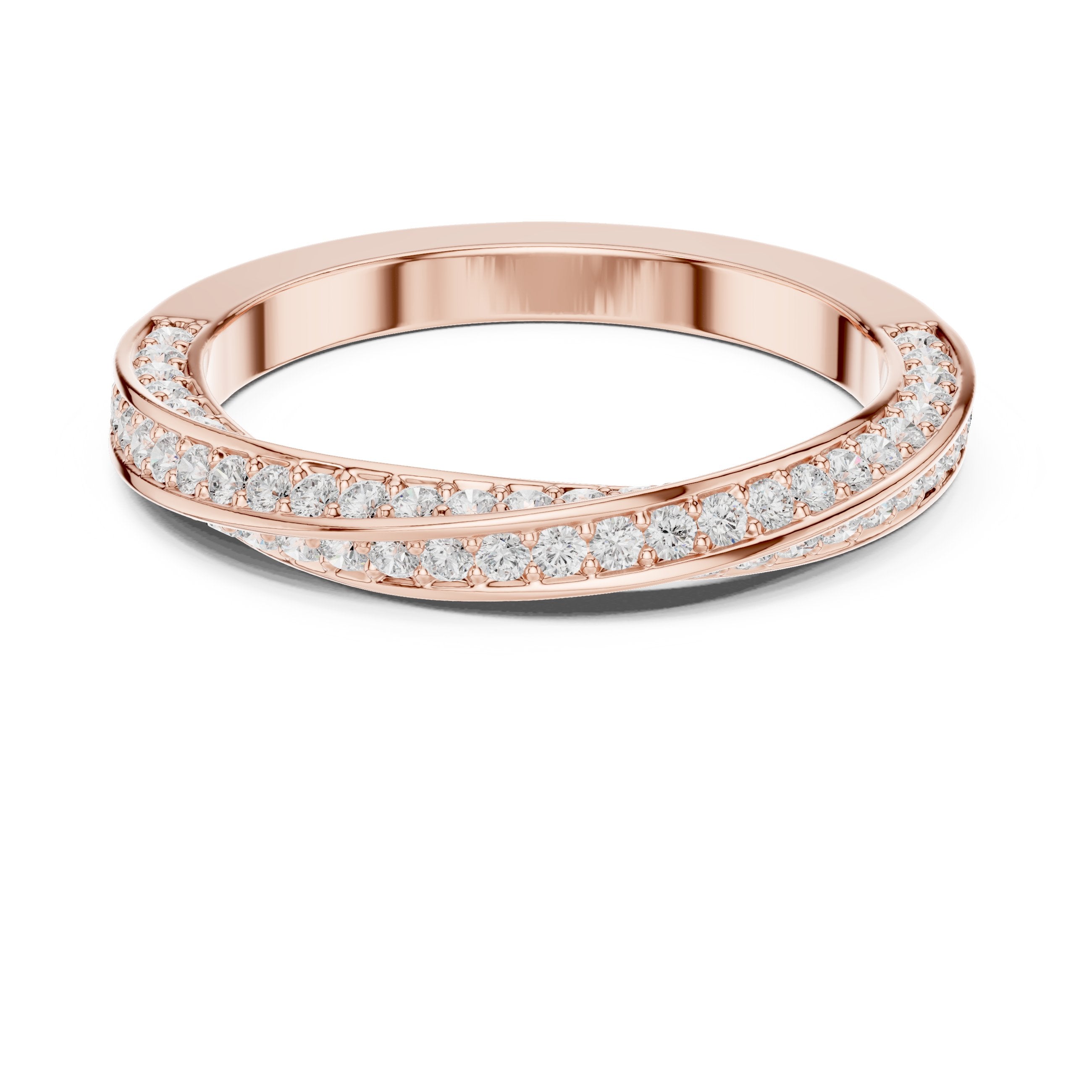 Round Diamond Twisted Pavé Eternity Band in Rose Gold - VYKA Diamonds
