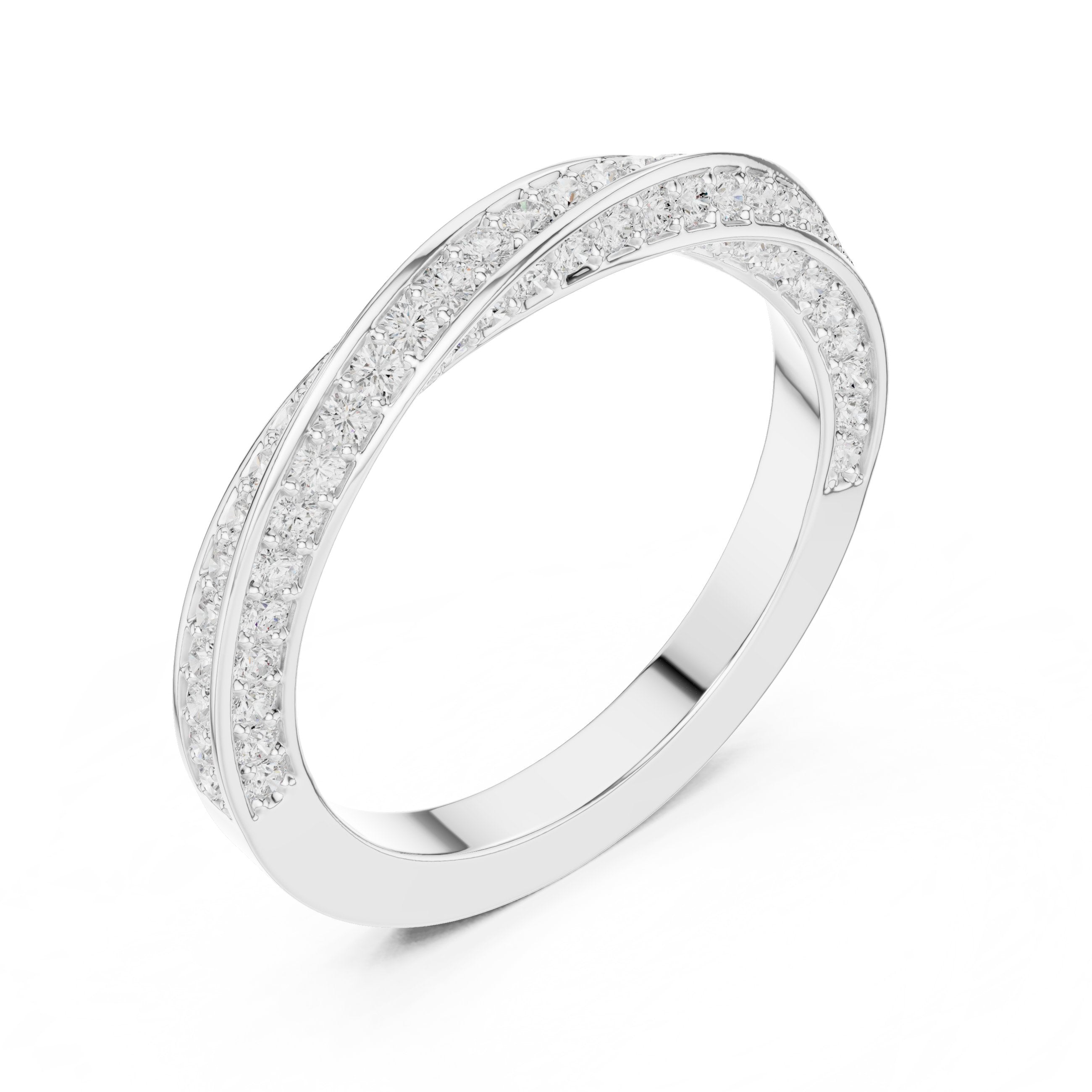 Round Diamond Twisted Pavé Eternity Band in White Gold - VYKA Diamonds