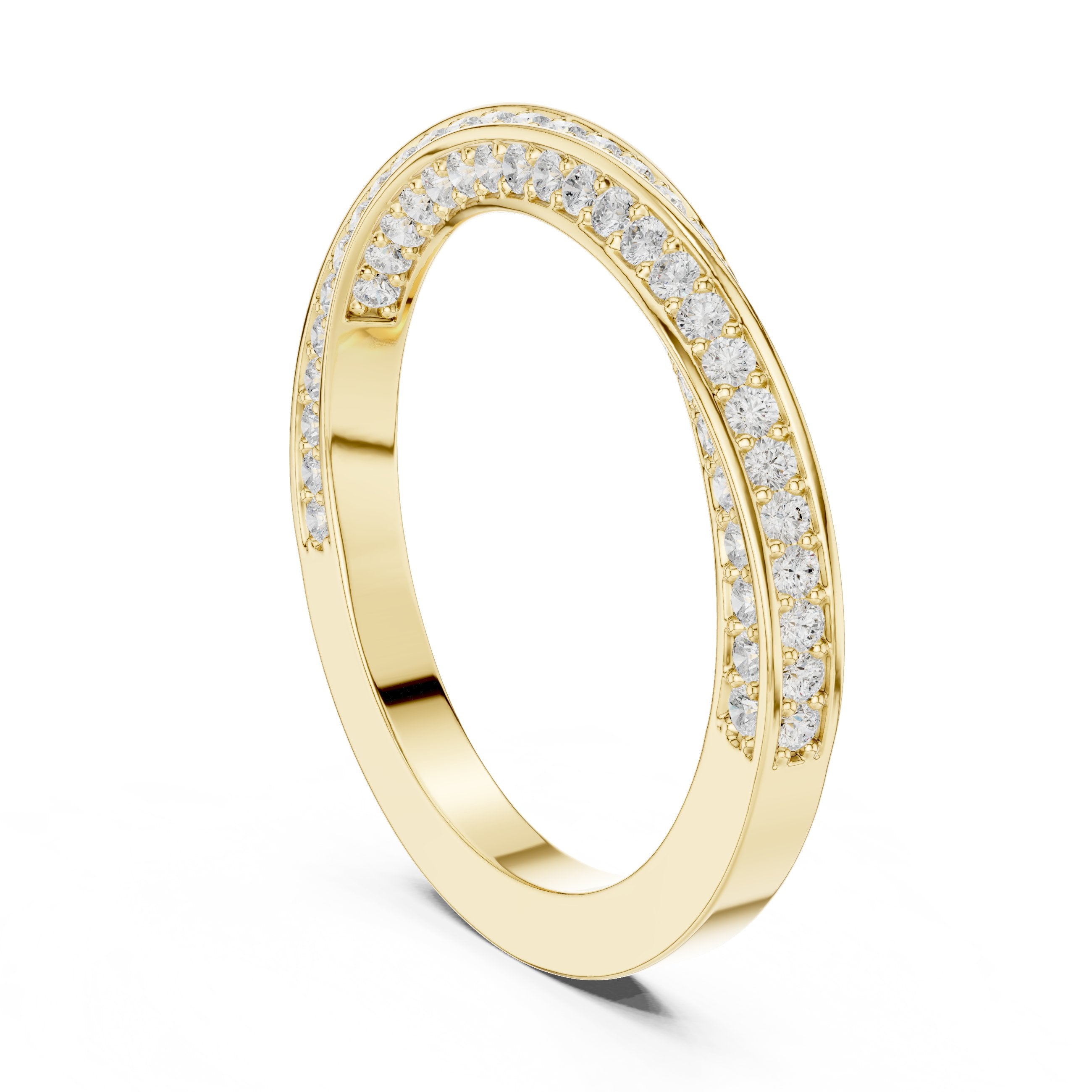 Round Diamond Twisted Pavé Eternity Band in Yellow Gold - VYKA Diamonds