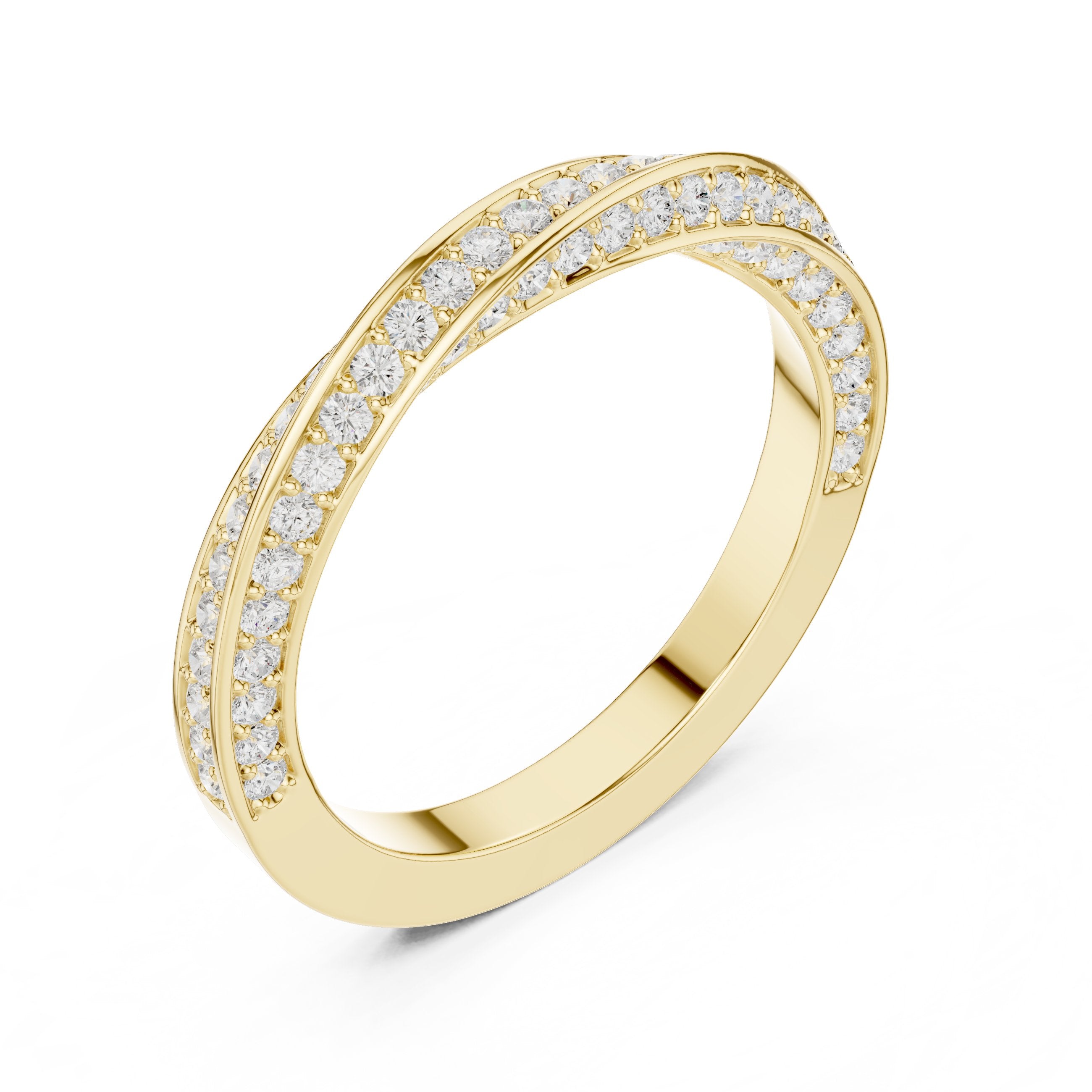 Round Diamond Twisted Pavé Eternity Band in Yellow Gold - VYKA Diamonds