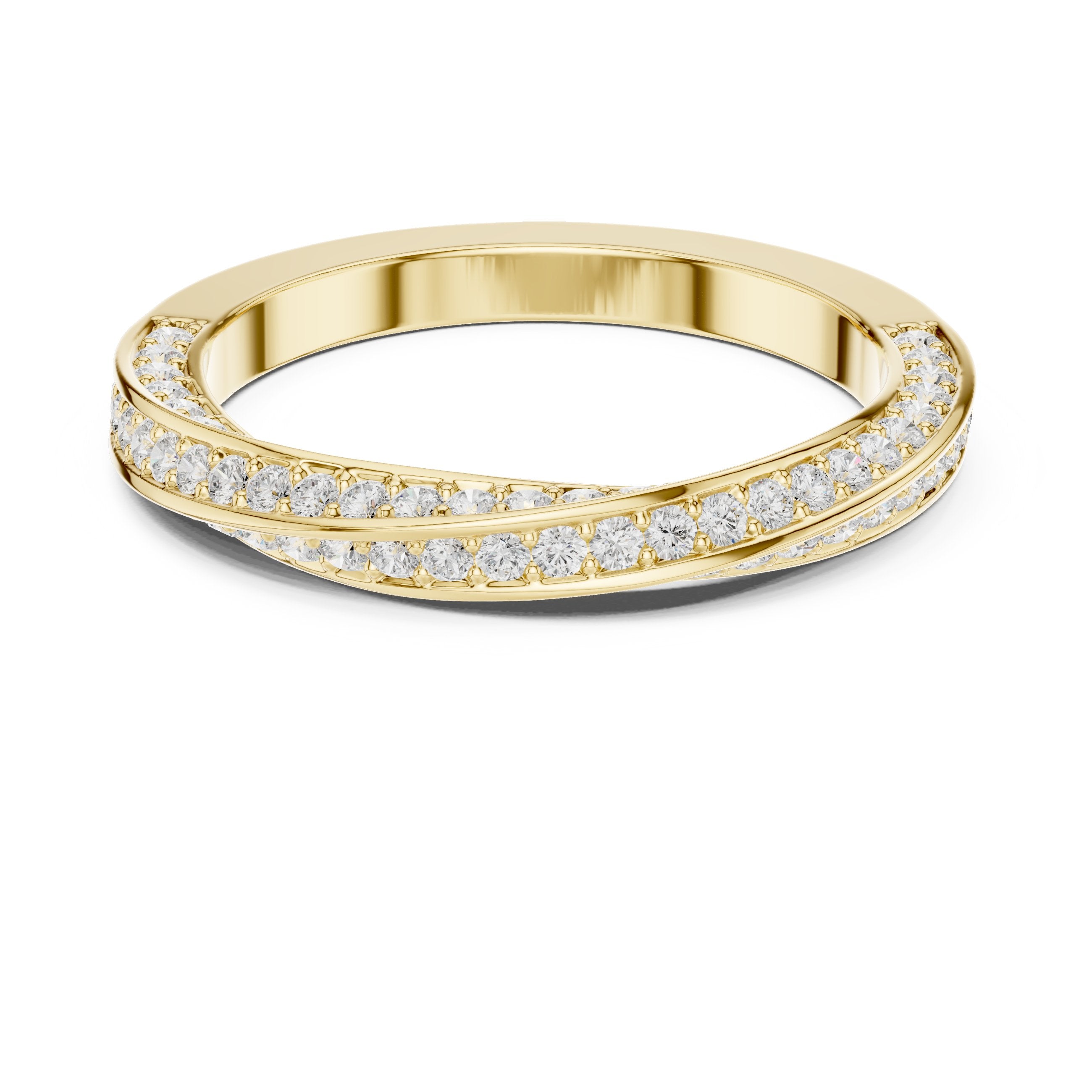 Round Diamond Twisted Pavé Eternity Band in Yellow Gold - VYKA Diamonds