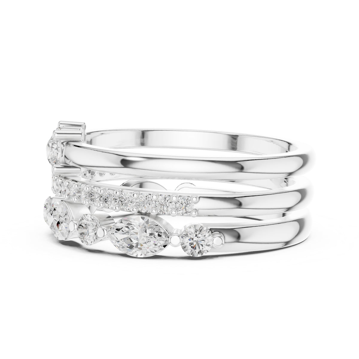 Mixed Marquise and Round Diamond Stackable Wedding Band Set