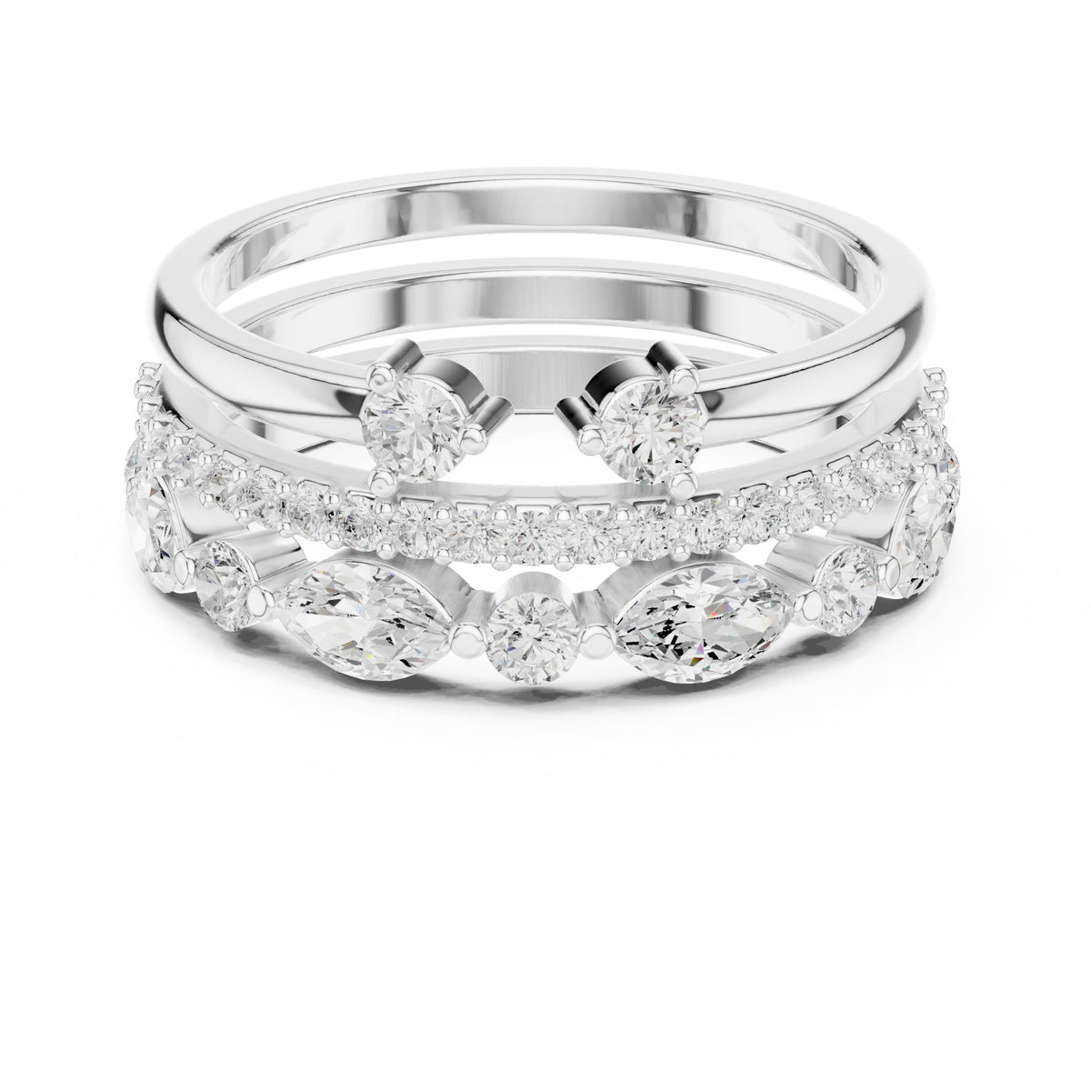 Mixed Marquise and Round Diamond Stackable Wedding Band Set