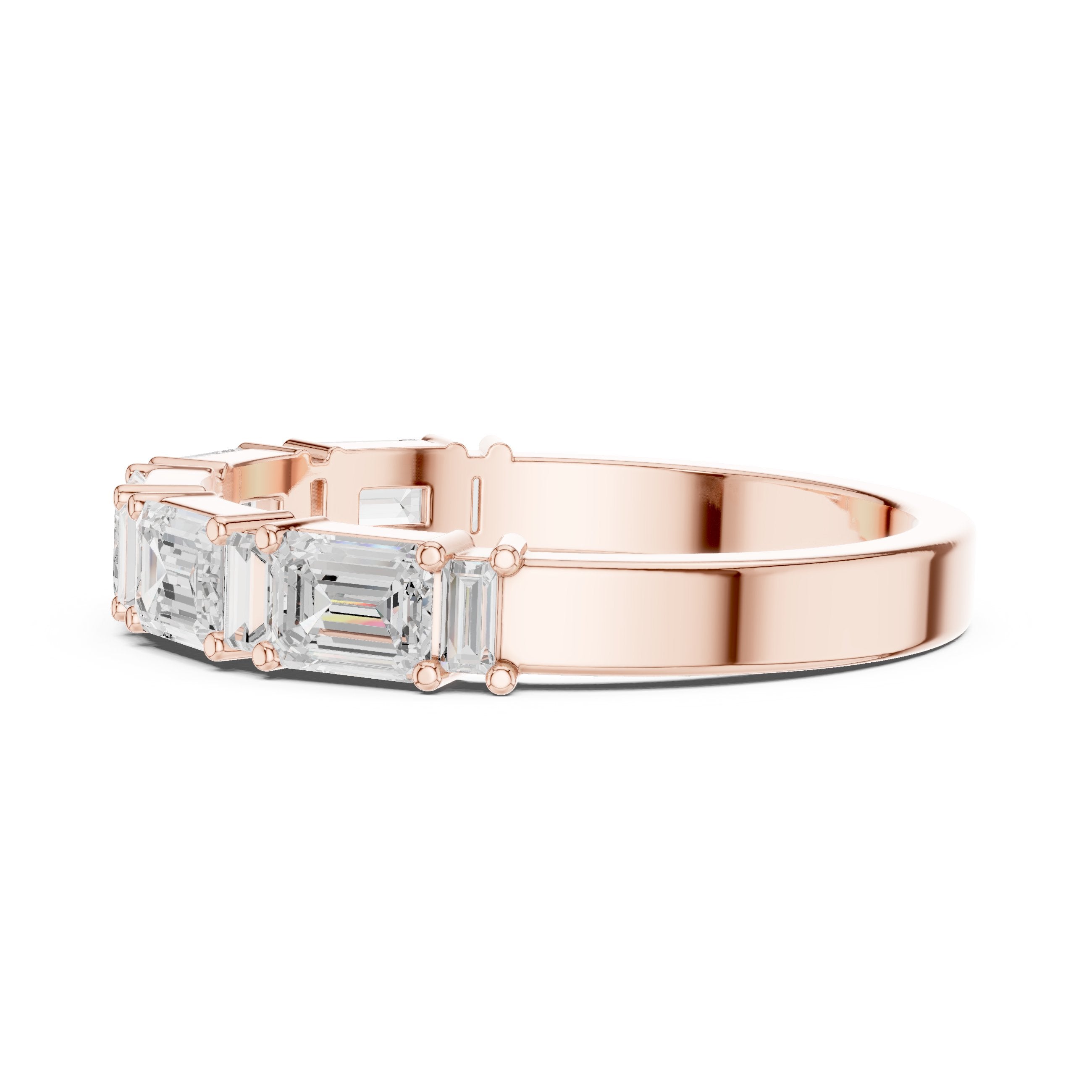 Emerald and Baguette Diamond Half Eternity Band in Rose Gold - VYKA Diamonds