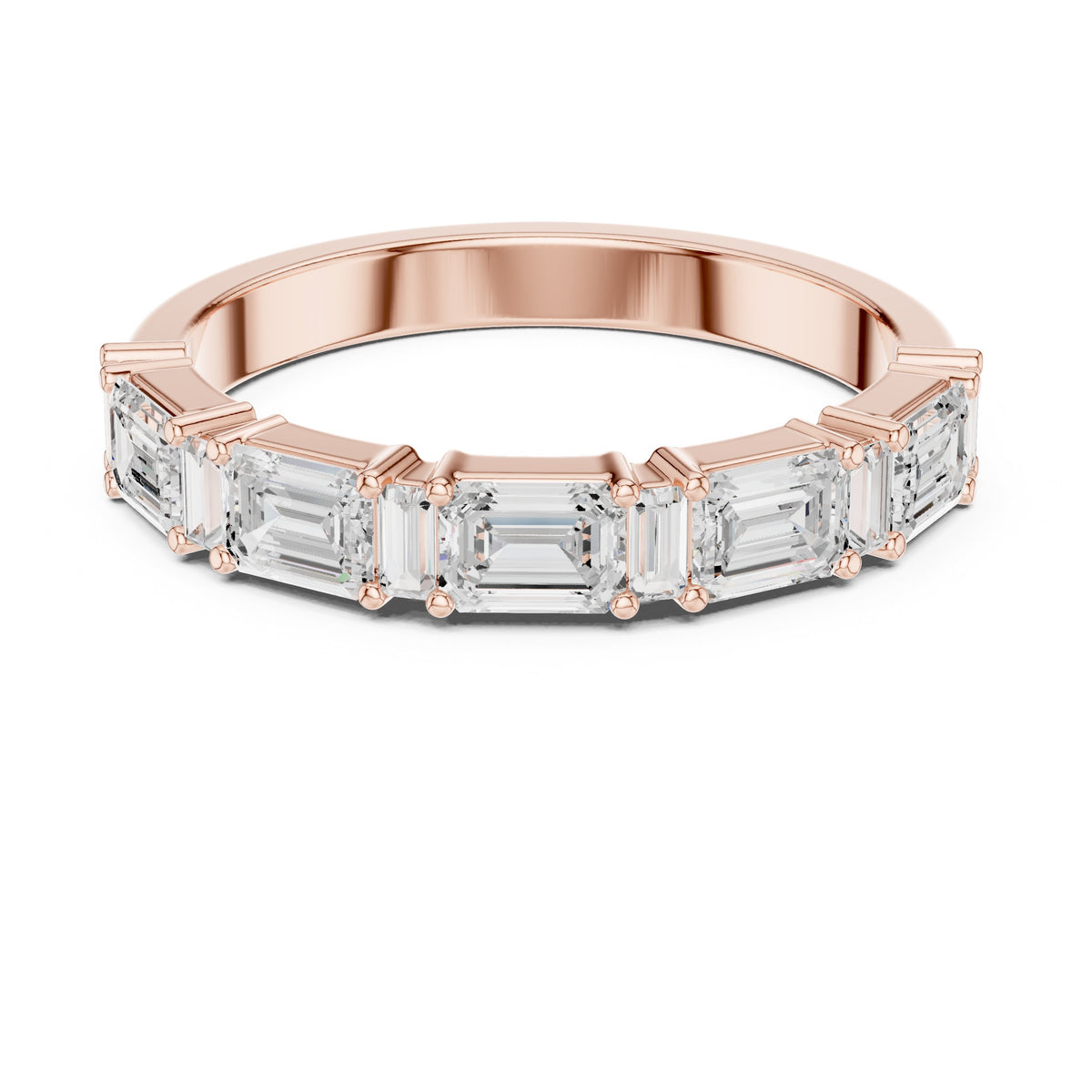 Emerald and Baguette Diamond Half Eternity Band