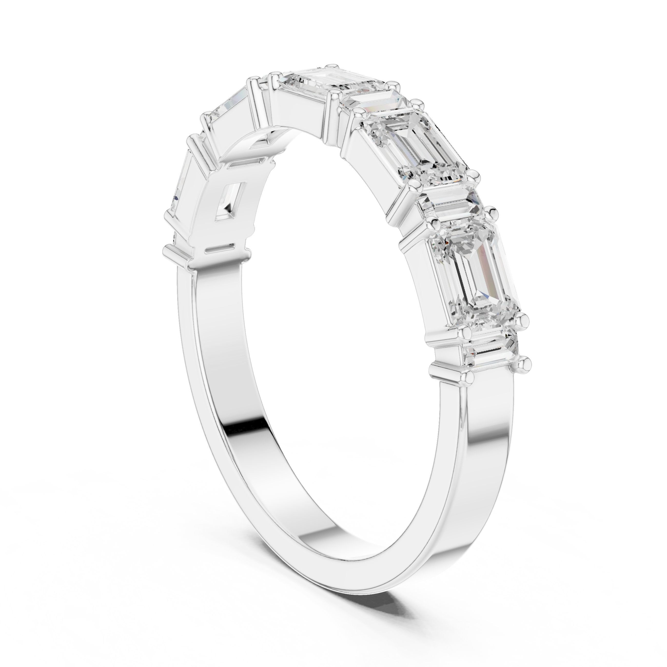 Emerald and Baguette Diamond Half Eternity Band in White Gold - VYKA Diamonds