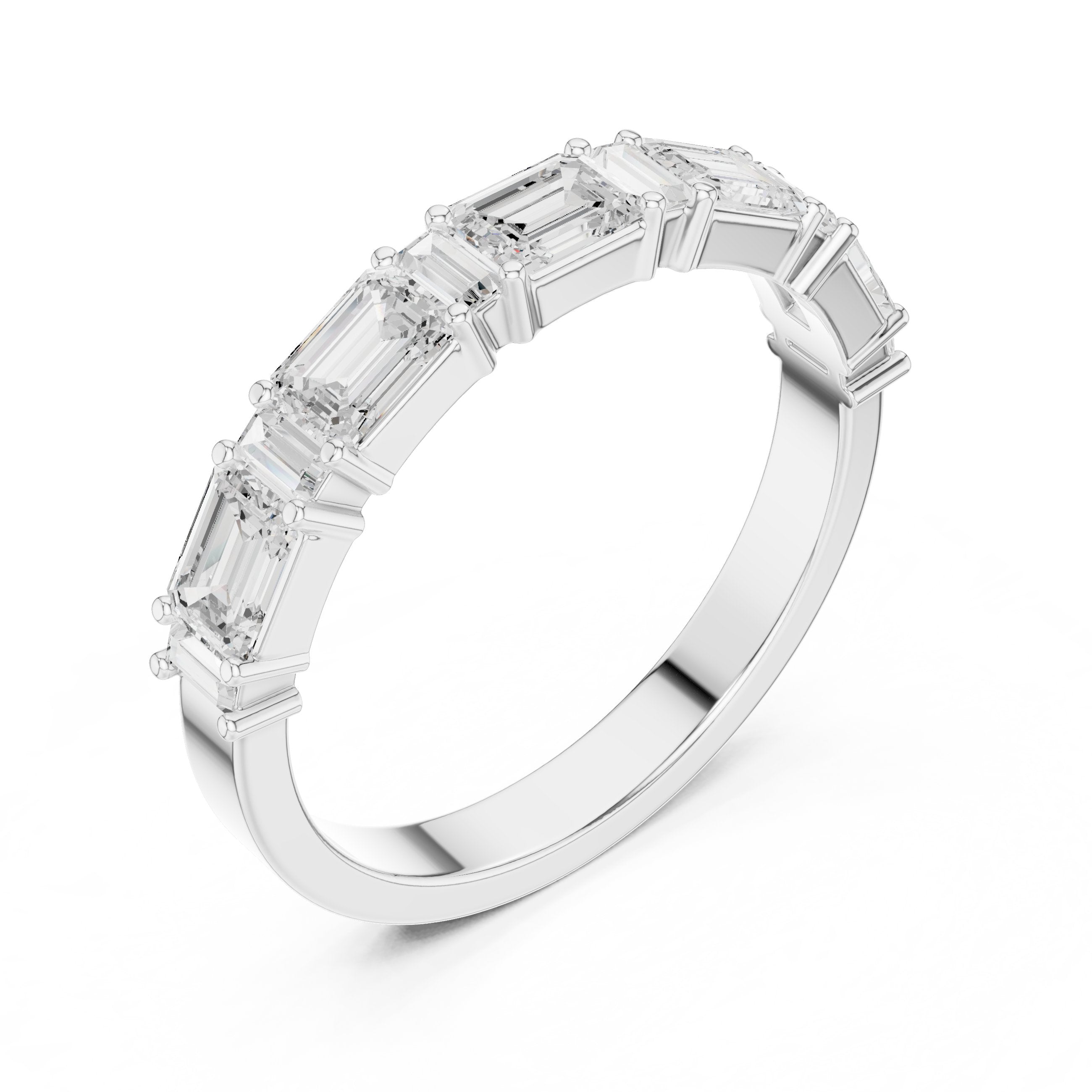 Emerald and Baguette Diamond Half Eternity Band in White Gold - VYKA Diamonds