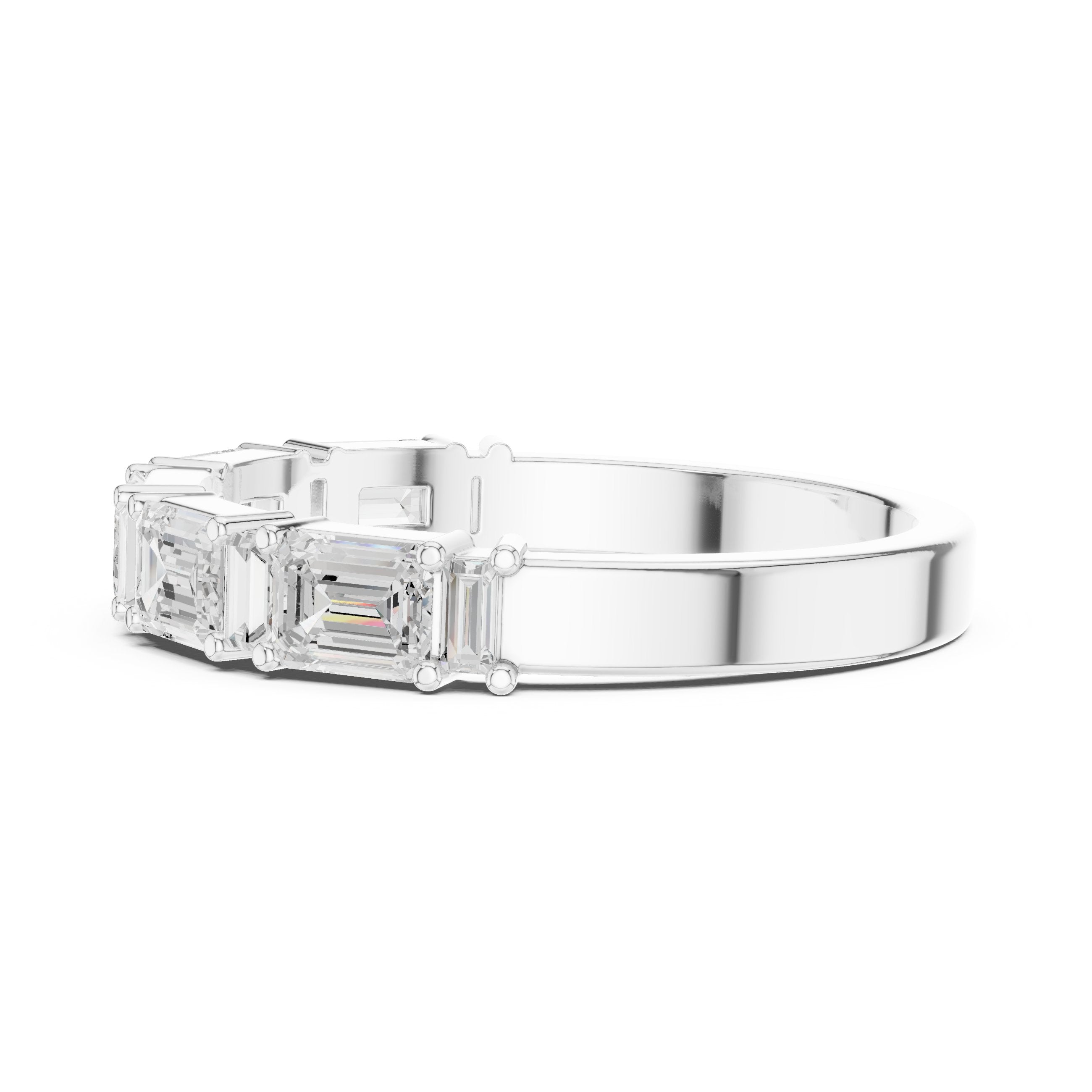 Emerald and Baguette Diamond Half Eternity Band in White Gold - VYKA Diamonds