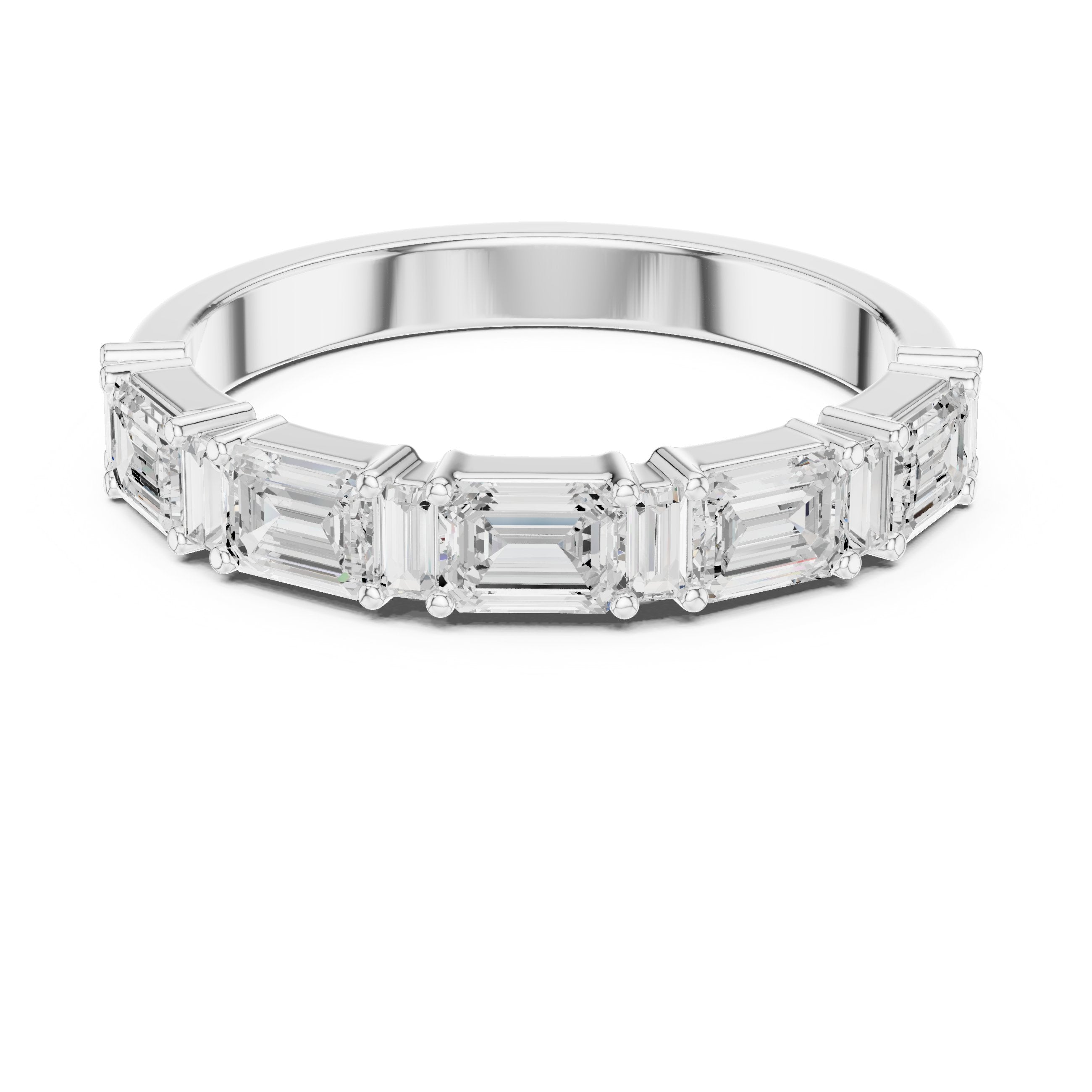 Emerald and Baguette Diamond Half Eternity Band in White Gold - VYKA Diamonds
