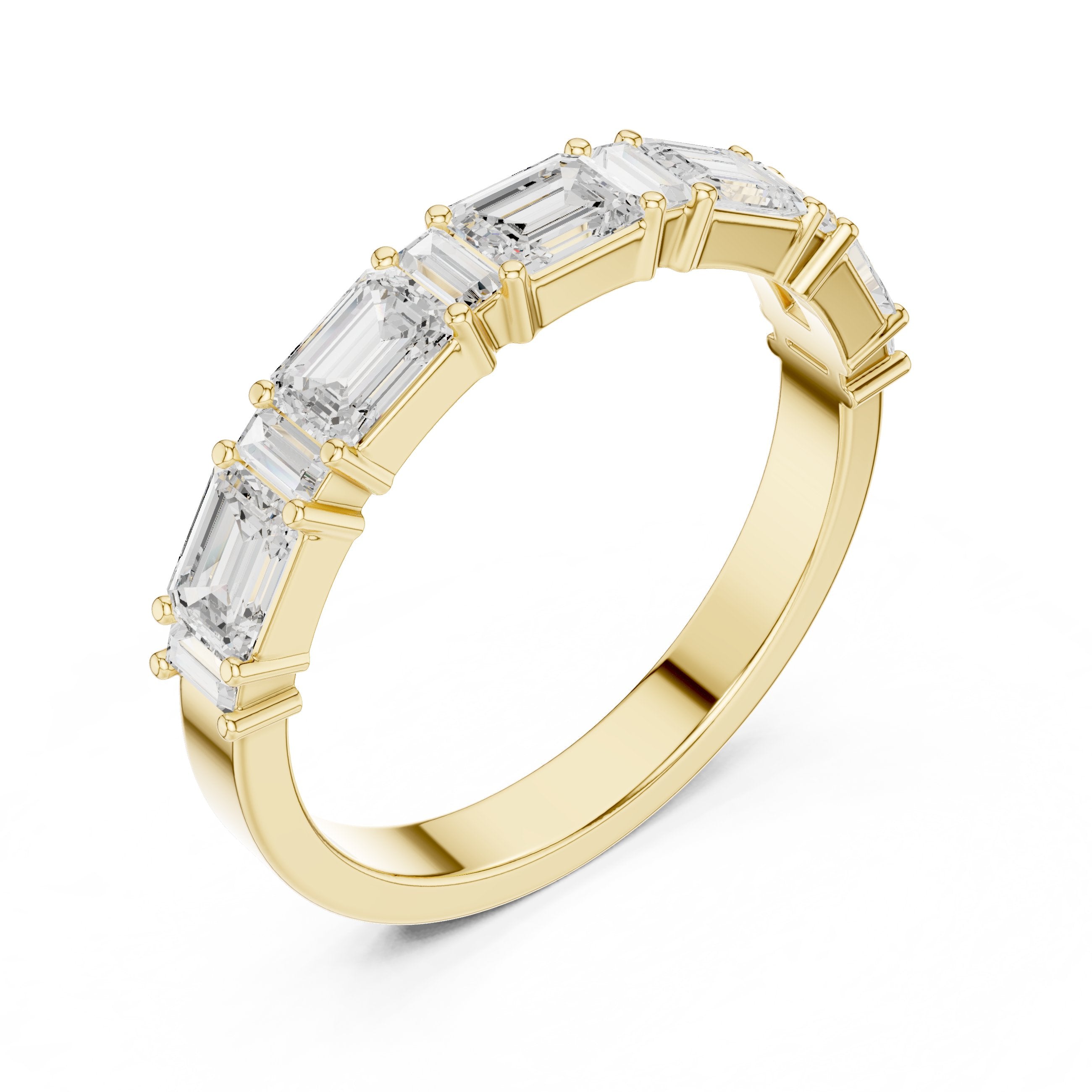 Emerald and Baguette Diamond Half Eternity Band in Yellow Gold - VYKA Diamonds