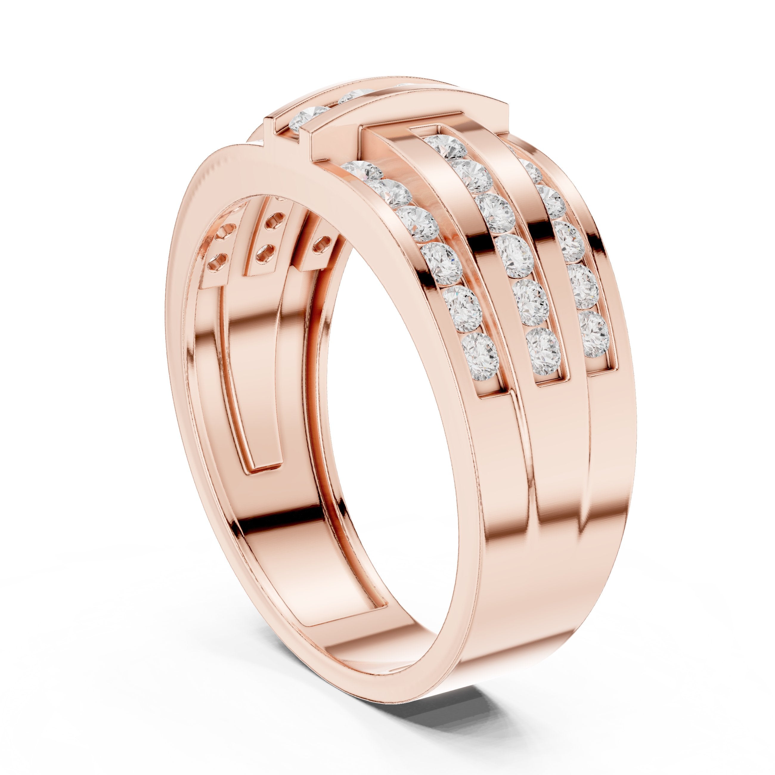 Round Diamond Multi-Row Channel Set Anniversary Band in Rose Gold - VYKA Diamonds