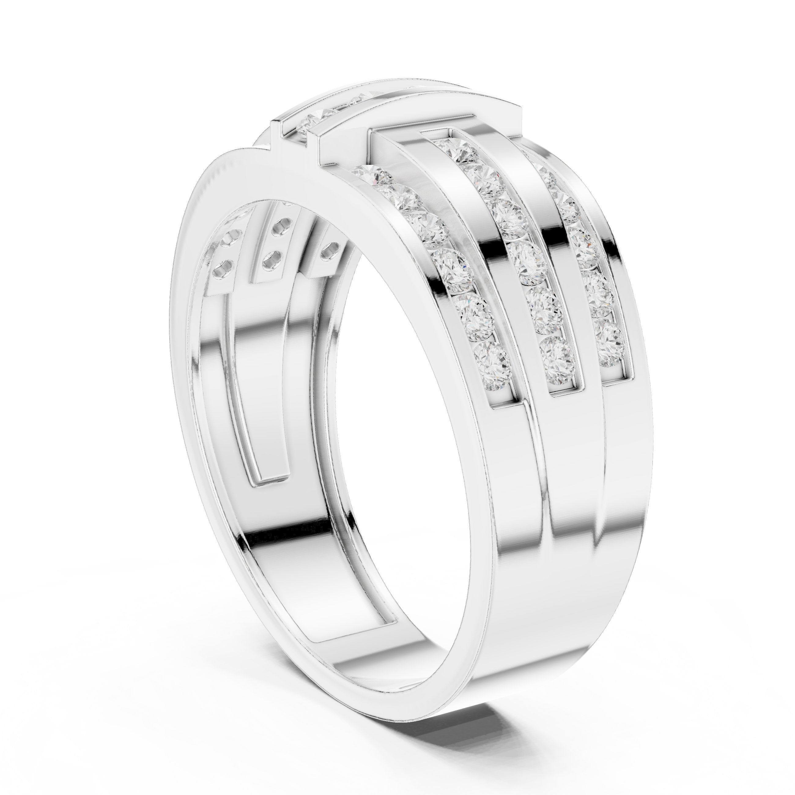 Round Diamond Multi-Row Channel Set Anniversary Band in White Gold - VYKA Diamonds