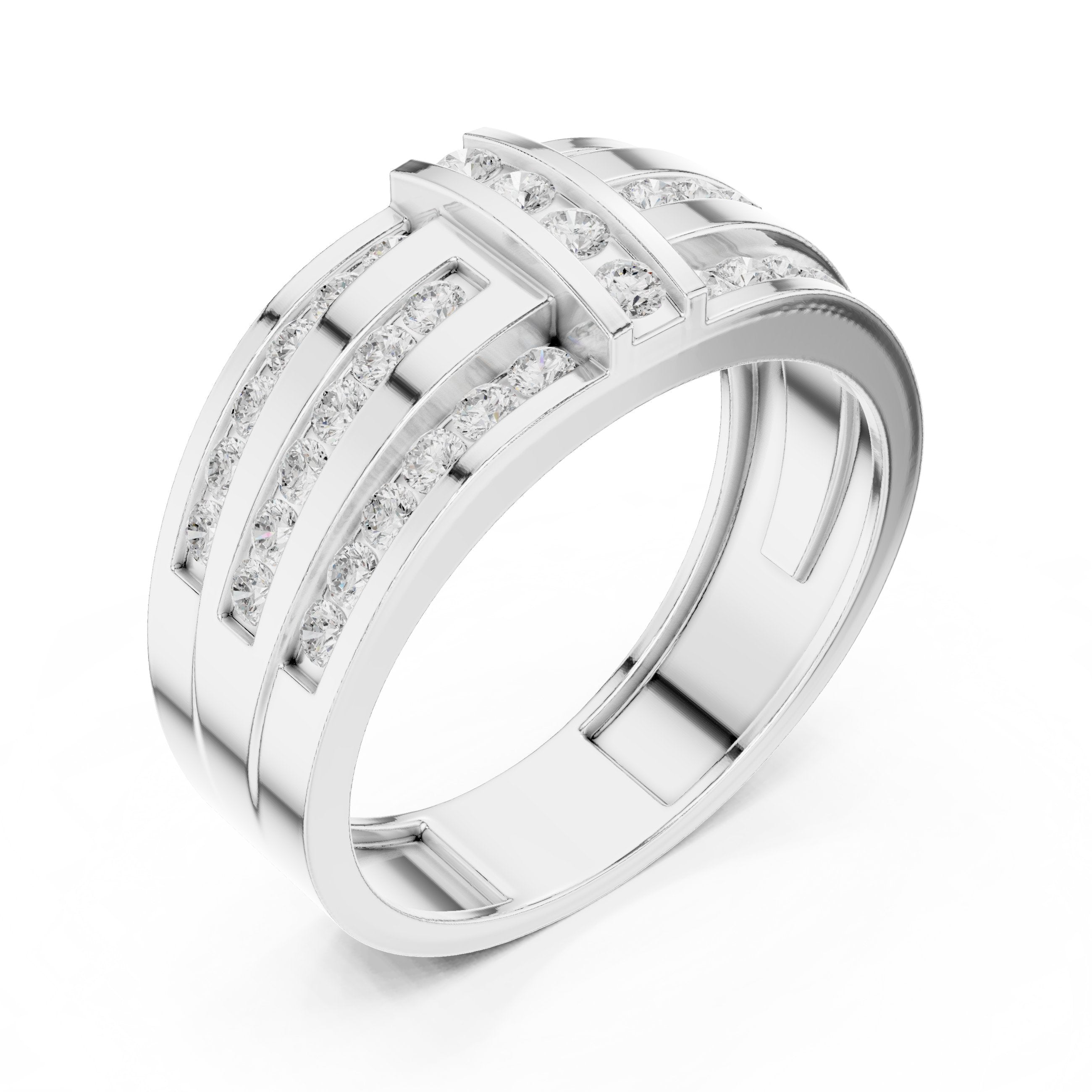 Round Diamond Multi-Row Channel Set Anniversary Band in White Gold - VYKA Diamonds
