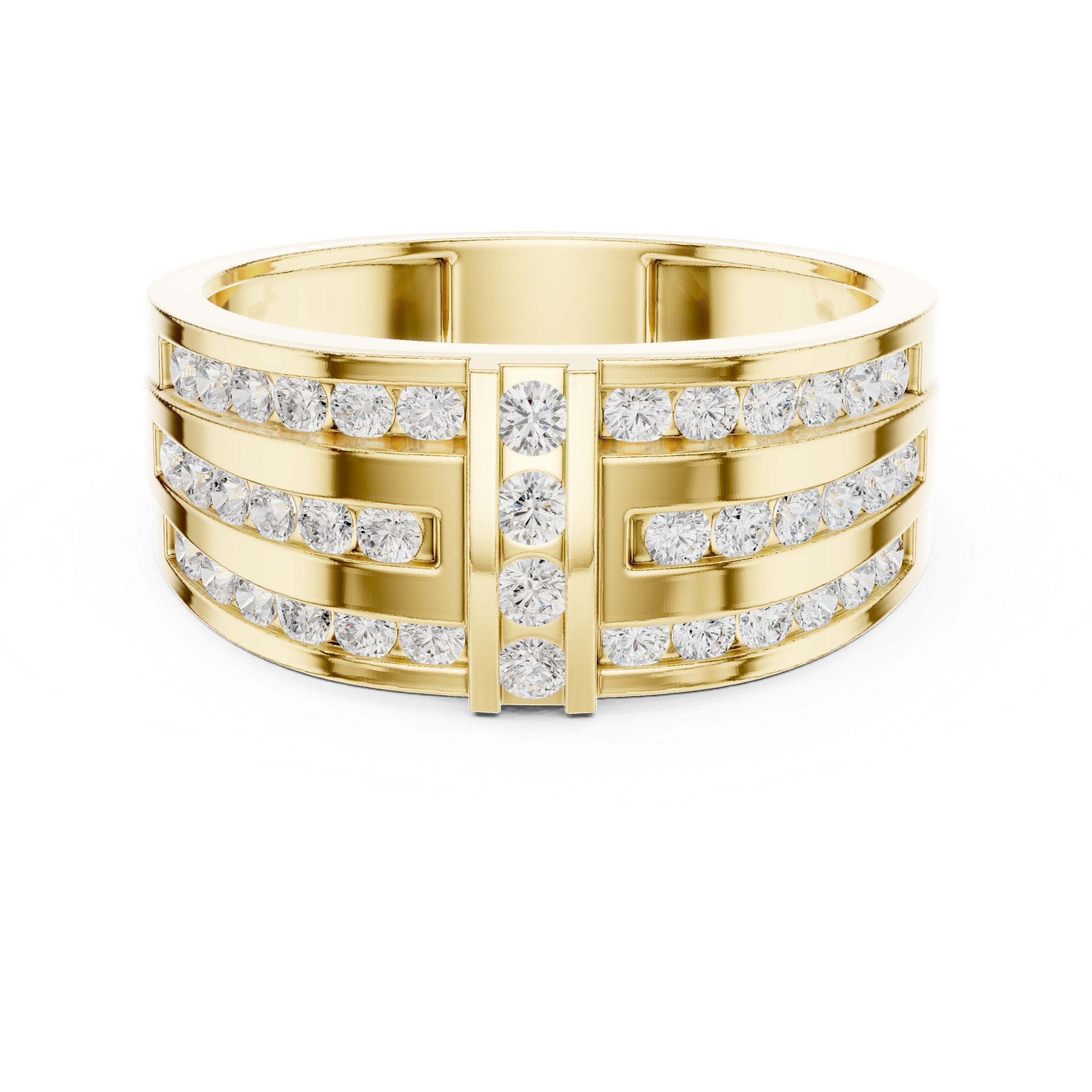 Round Diamond Multi-Row Channel Set Anniversary Band in Yellow Gold - VYKA Diamonds