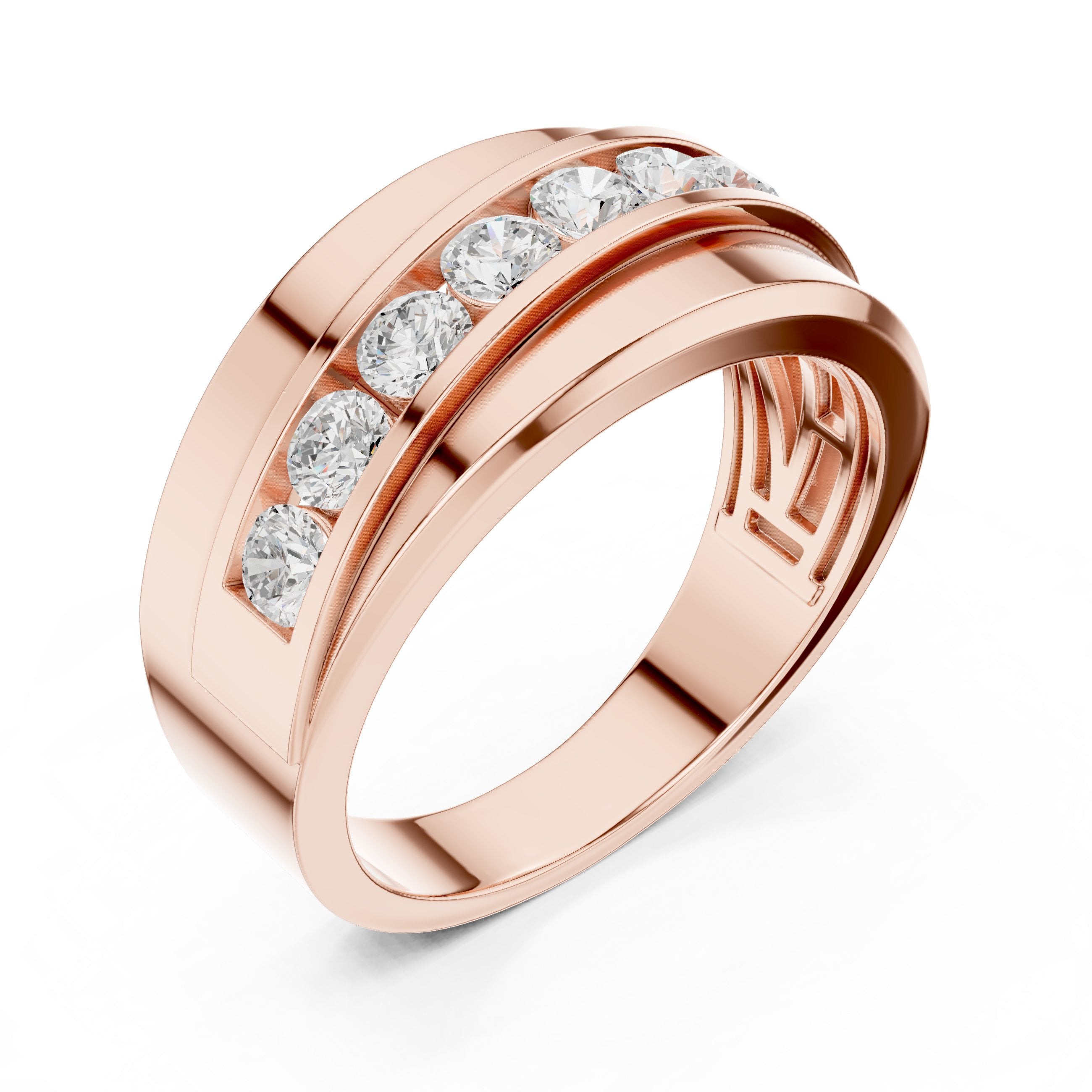 Round Diamond Channel Set Wide Anniversary Band in Rose Gold - VYKA Diamonds