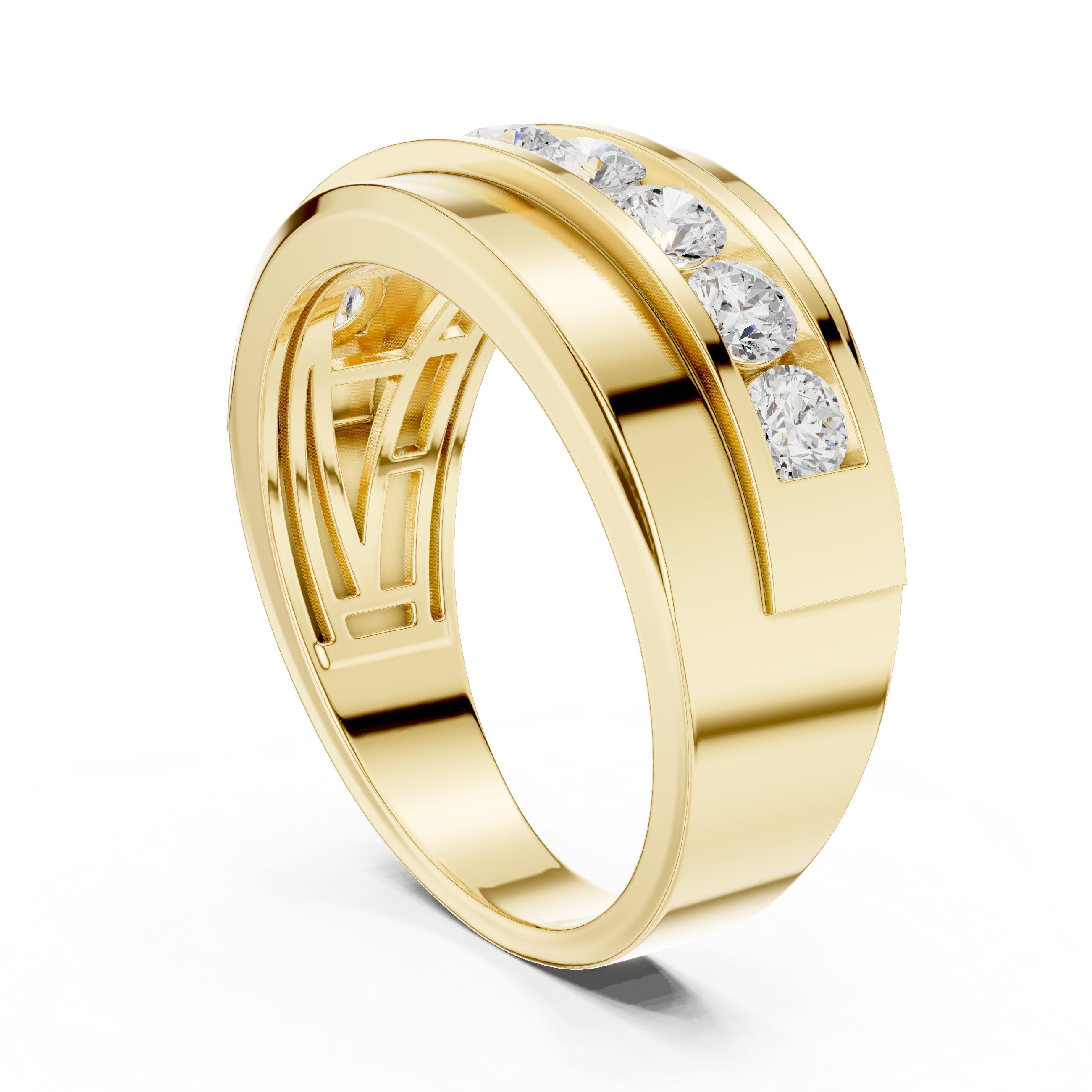 Round Diamond Channel Set Wide Anniversary Band in Yellow Gold - VYKA Diamonds