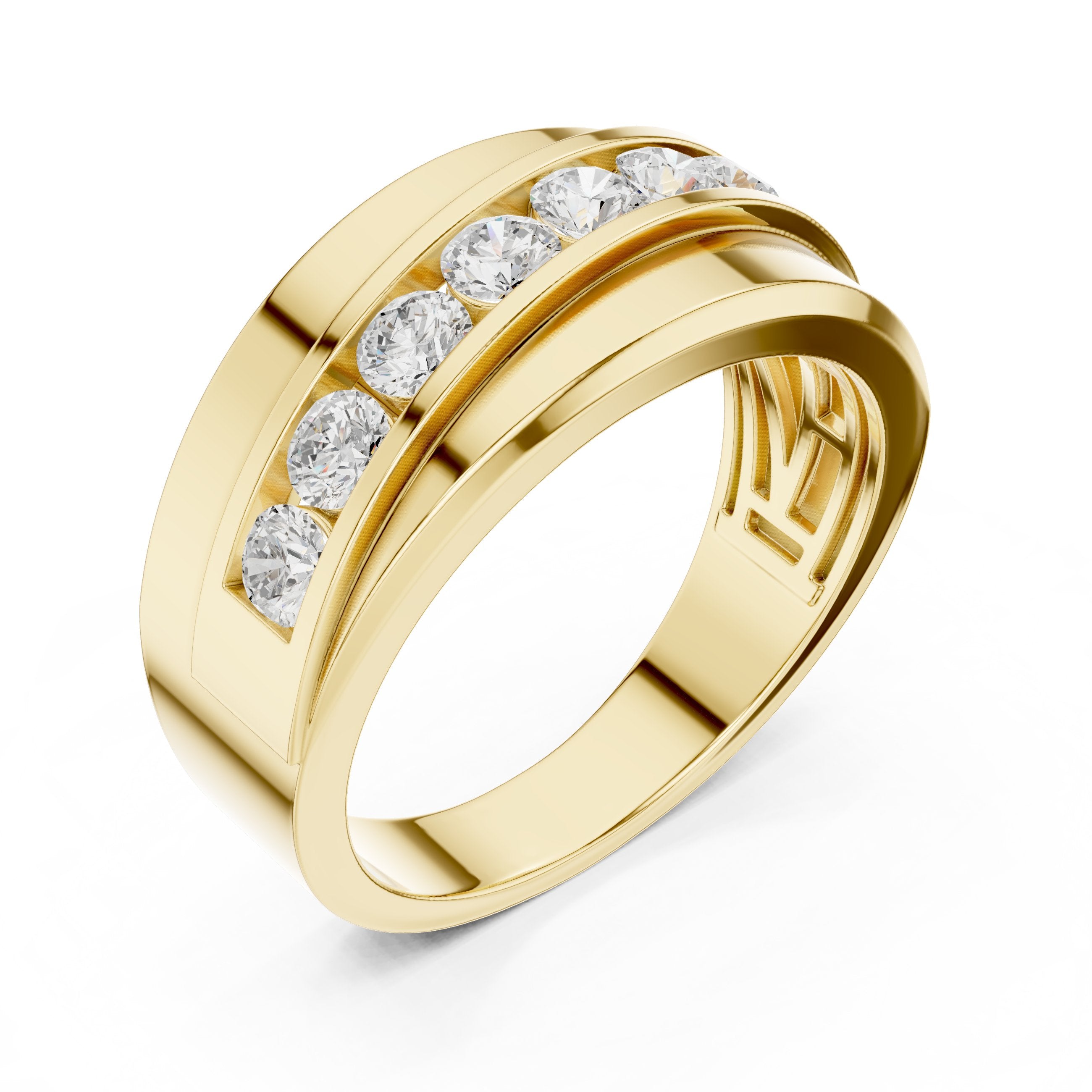 Round Diamond Channel Set Wide Anniversary Band in Yellow Gold - VYKA Diamonds