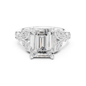 Emerald Cut Engagement Ring with Sculpted Leaf Side Accents