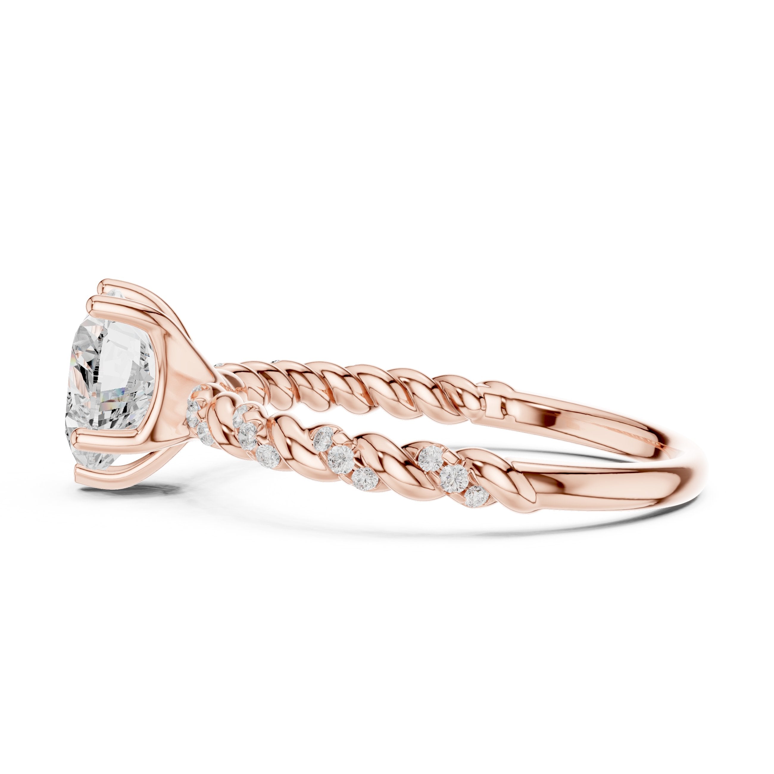 Heart Diamond Engagement Ring with Twisted Rope Band and Side Accents in Rose Gold - VYKA Diamonds
