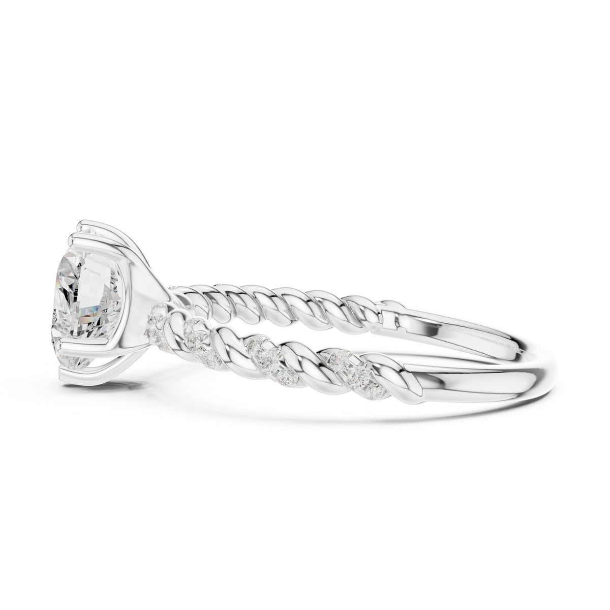 Heart Diamond Engagement Ring with Twisted Rope Band and Side Accents