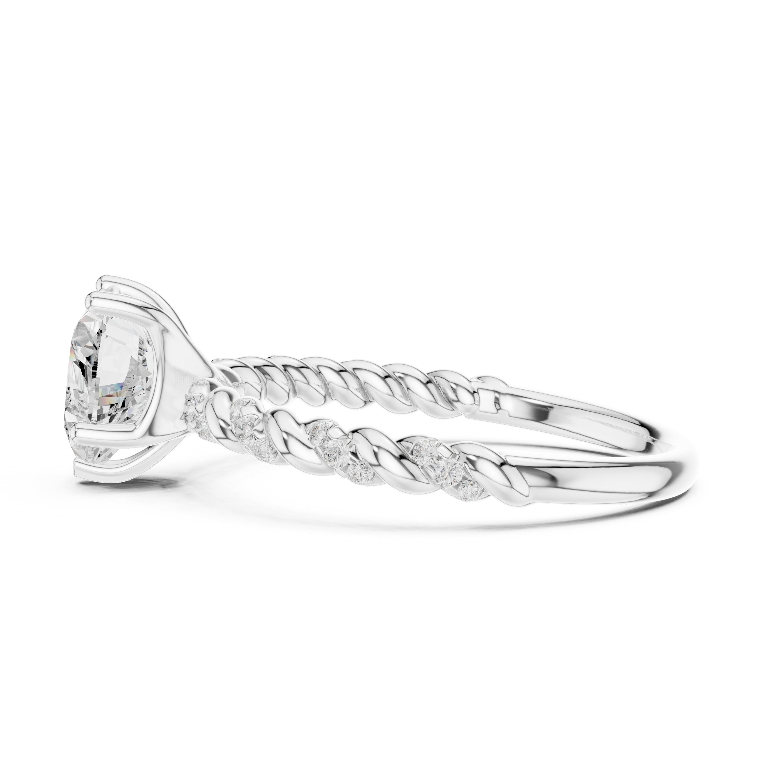 Heart Diamond Engagement Ring with Twisted Rope Band and Side Accents in White Gold - VYKA Diamonds