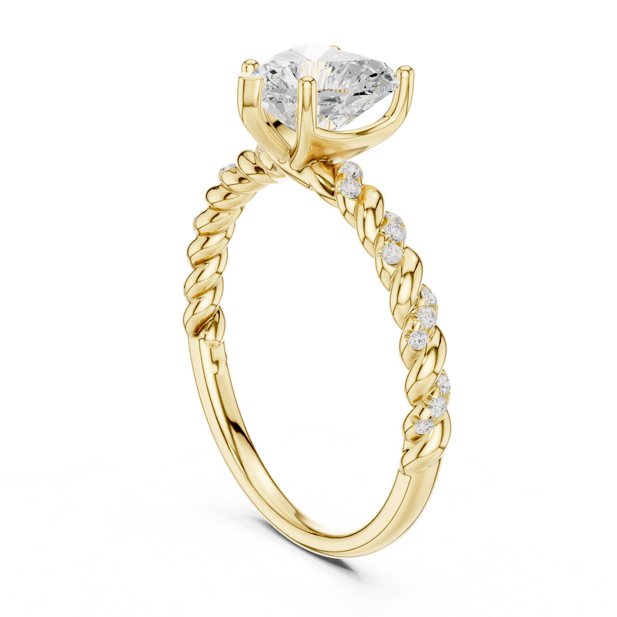 Heart Diamond Engagement Ring with Twisted Rope Band and Side Accents