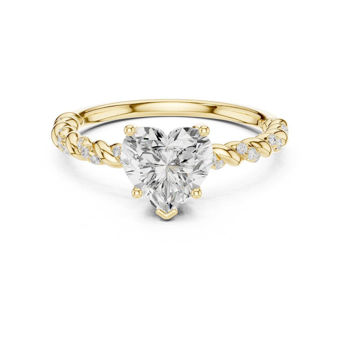 Heart Diamond Engagement Ring with Twisted Rope Band and Side Accents