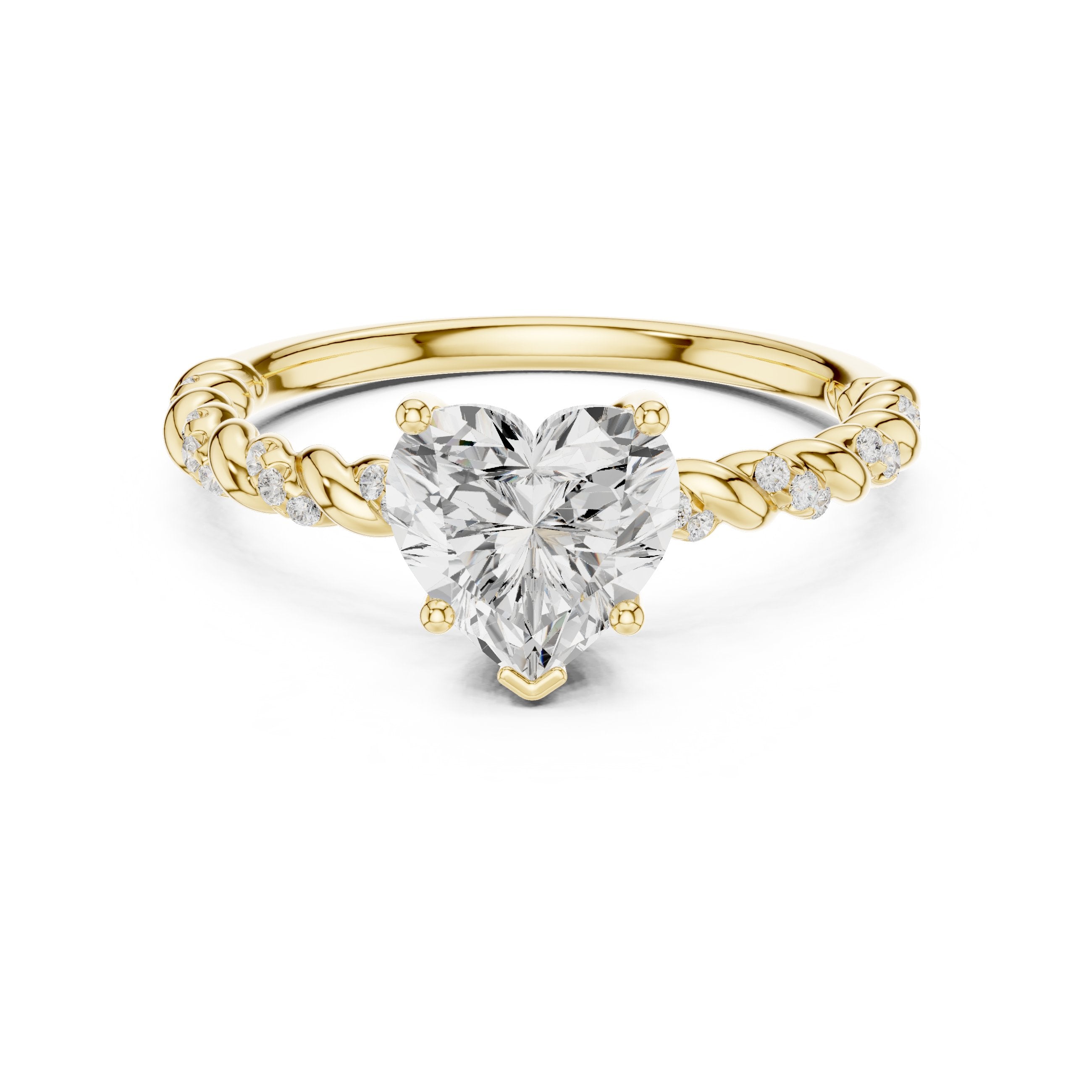 Heart Diamond Engagement Ring with Twisted Rope Band and Side Accents in Yellow Gold - VYKA Diamonds