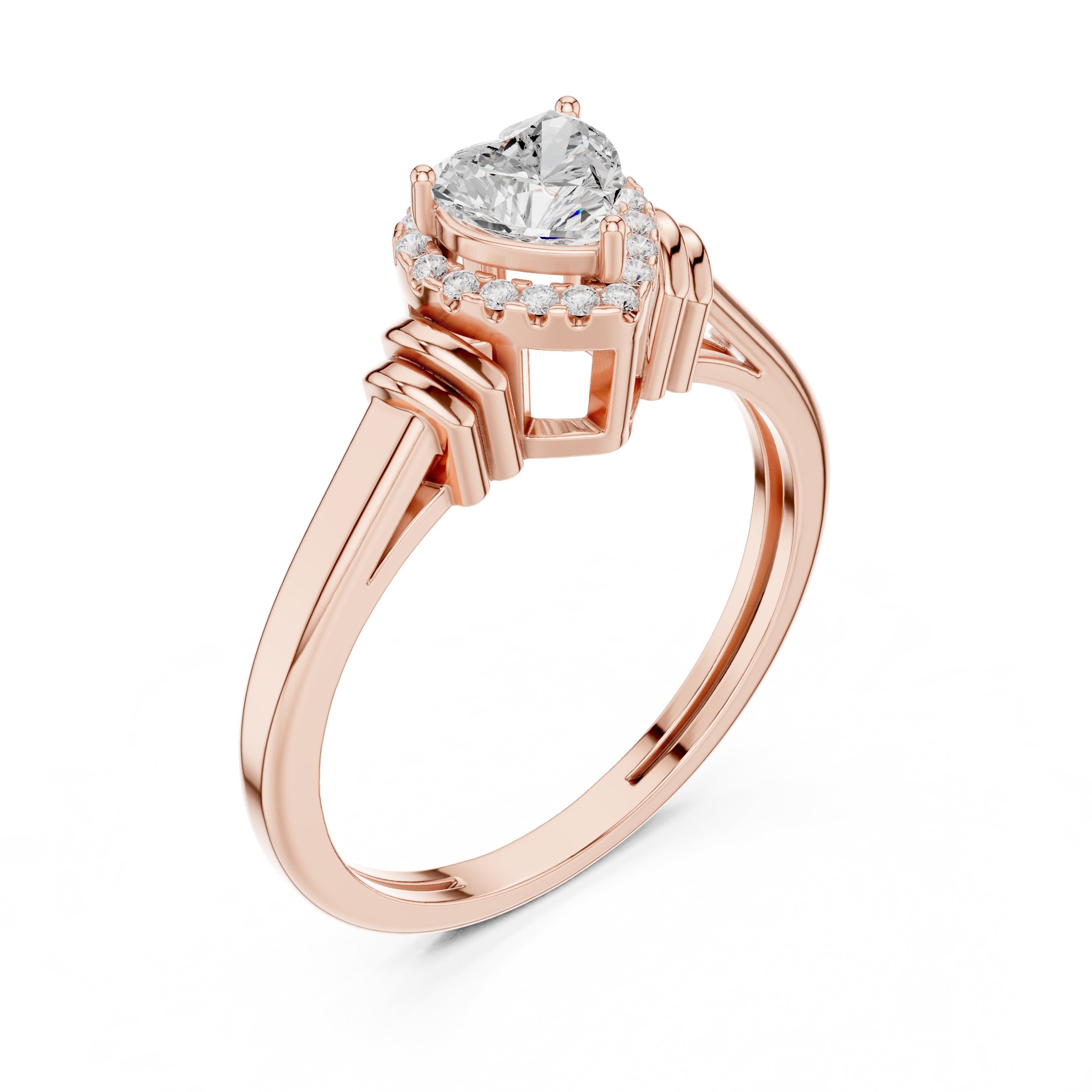 Heart Cluster Halo Diamond Engagement Ring in Rose Gold - VYKA Diamonds