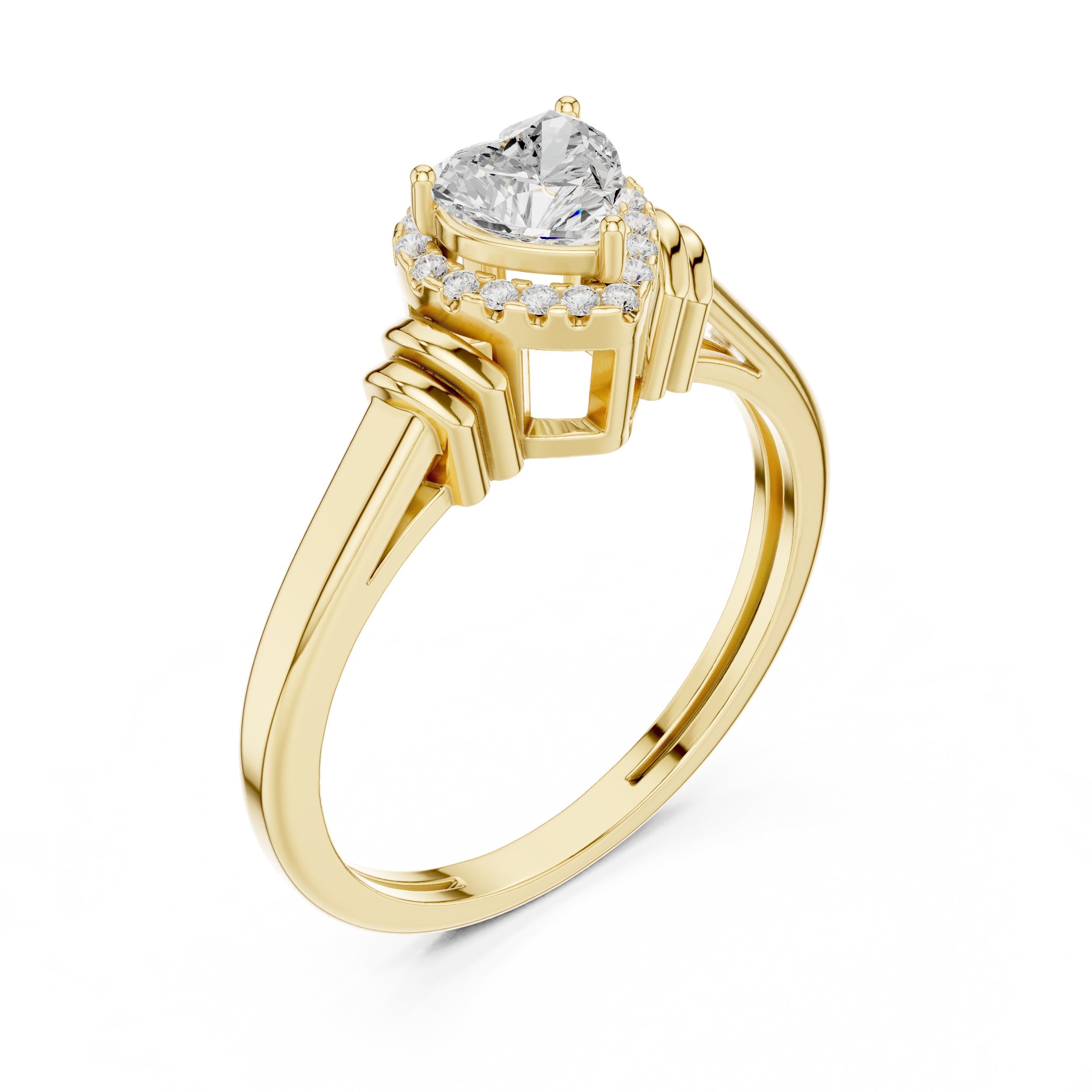 Heart Cluster Halo Diamond Engagement Ring in Yellow Gold - VYKA Diamonds