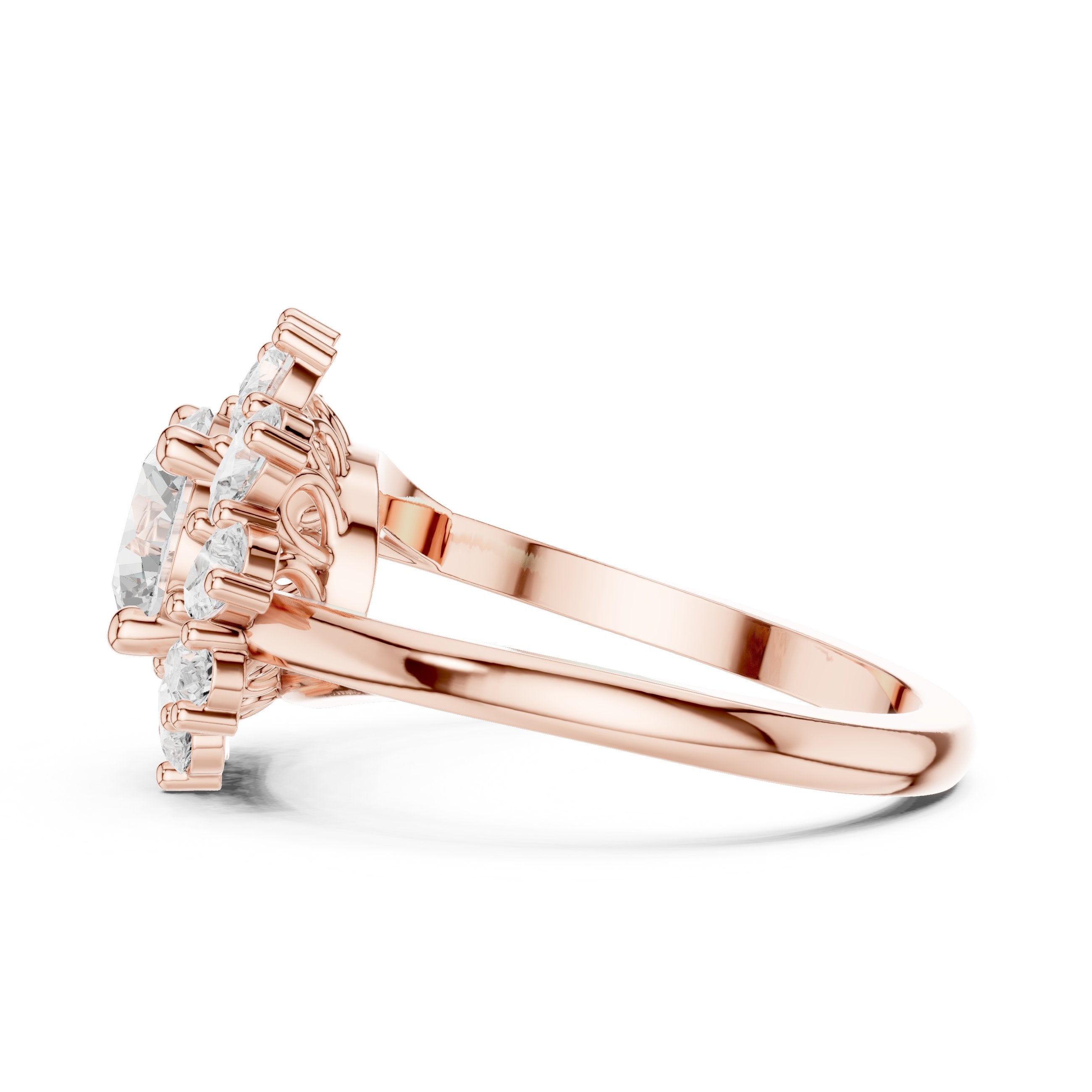 خاتم خطوبة بألماس مستدير وهالة زهرية in Rose Gold - VYKA Diamonds