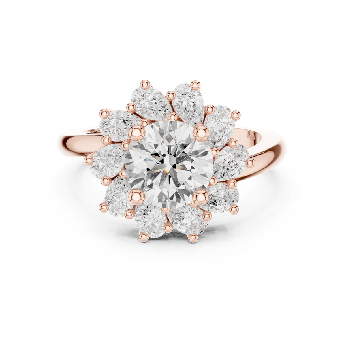 Round Diamond Floral Halo Engagement Ring