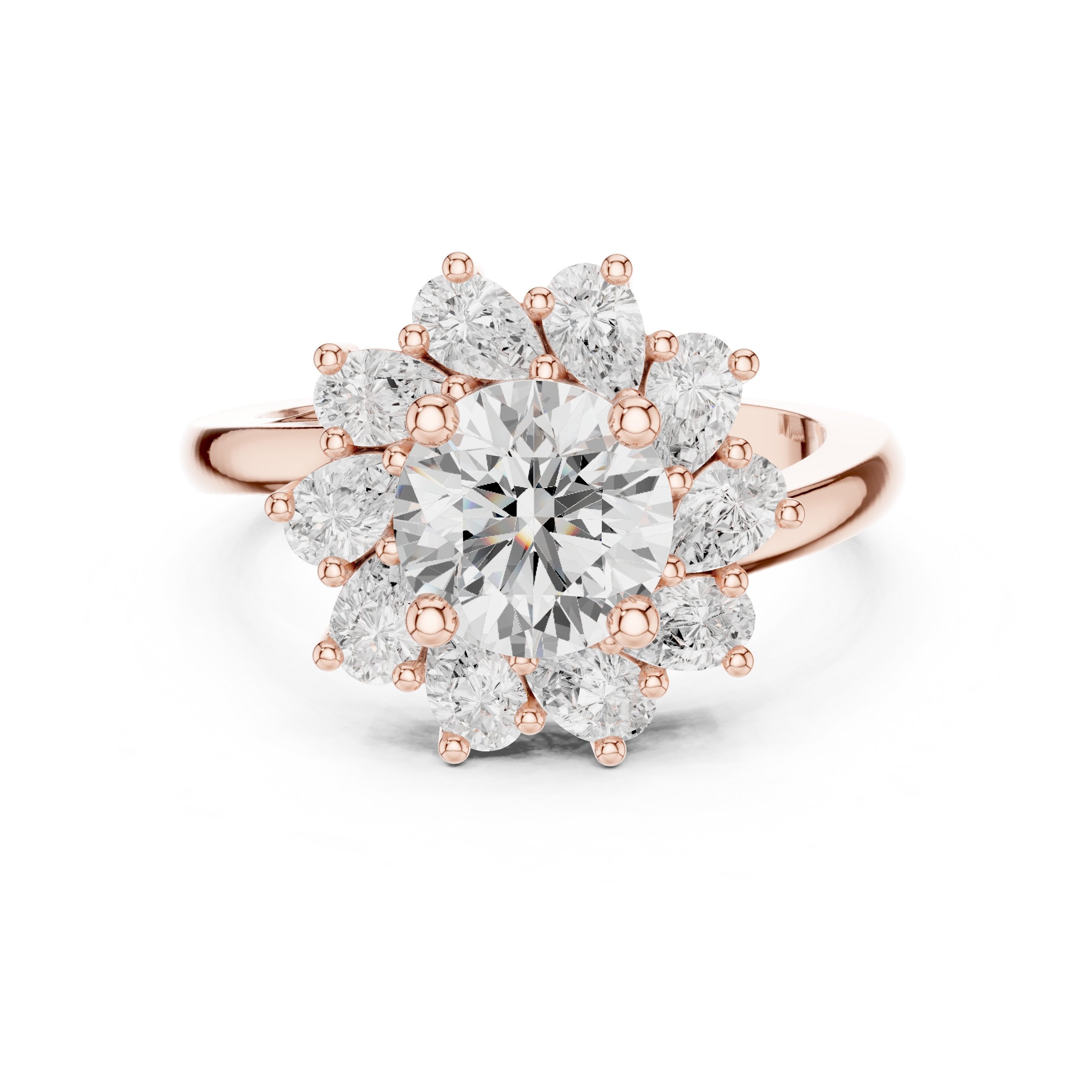 خاتم خطوبة بألماس مستدير وهالة زهرية in Rose Gold - VYKA Diamonds