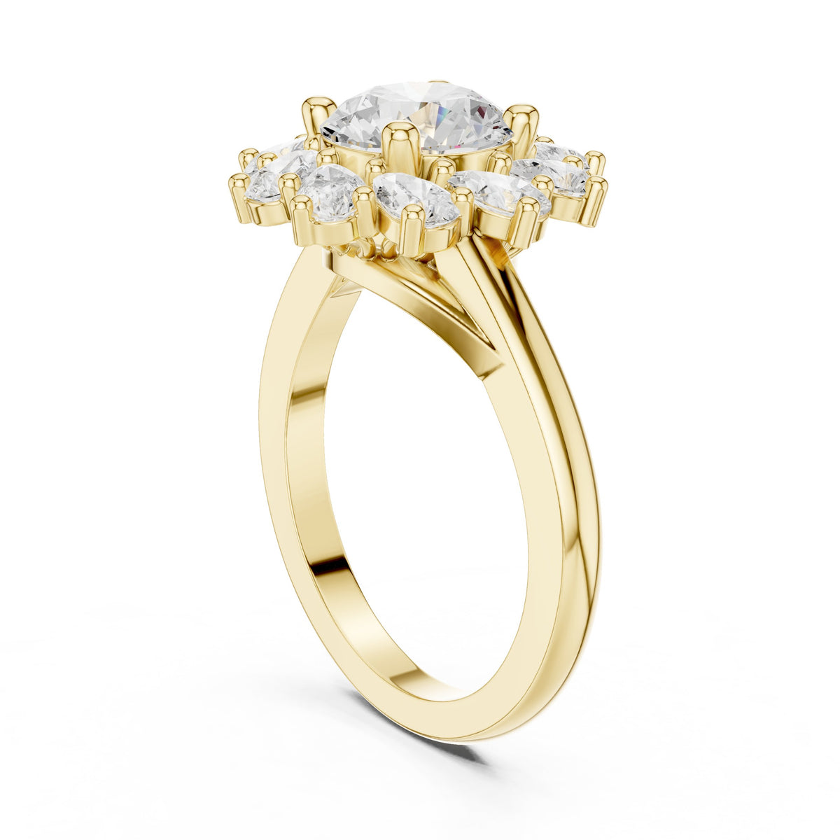 Round Diamond Floral Halo Engagement Ring