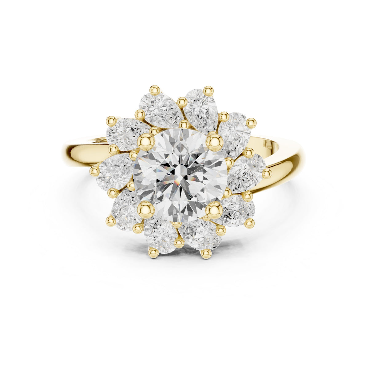 Round Diamond Floral Halo Engagement Ring