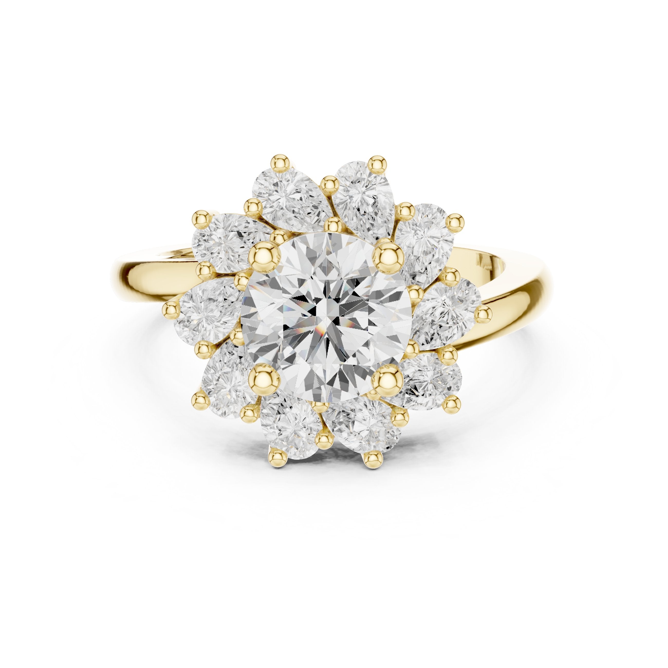 خاتم خطوبة بألماس مستدير وهالة زهرية in Yellow Gold - VYKA Diamonds
