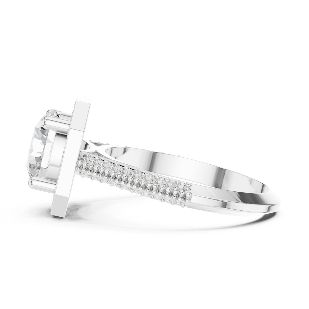 Round Diamond Octagonal Halo Engagement Ring with Split Shank Pavé Band