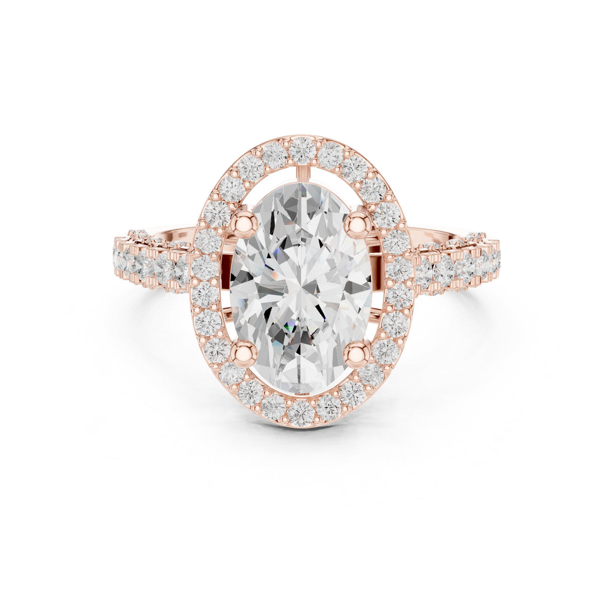 Oval Diamond Halo Engagement Ring with Twisted Infinity Pavé Band