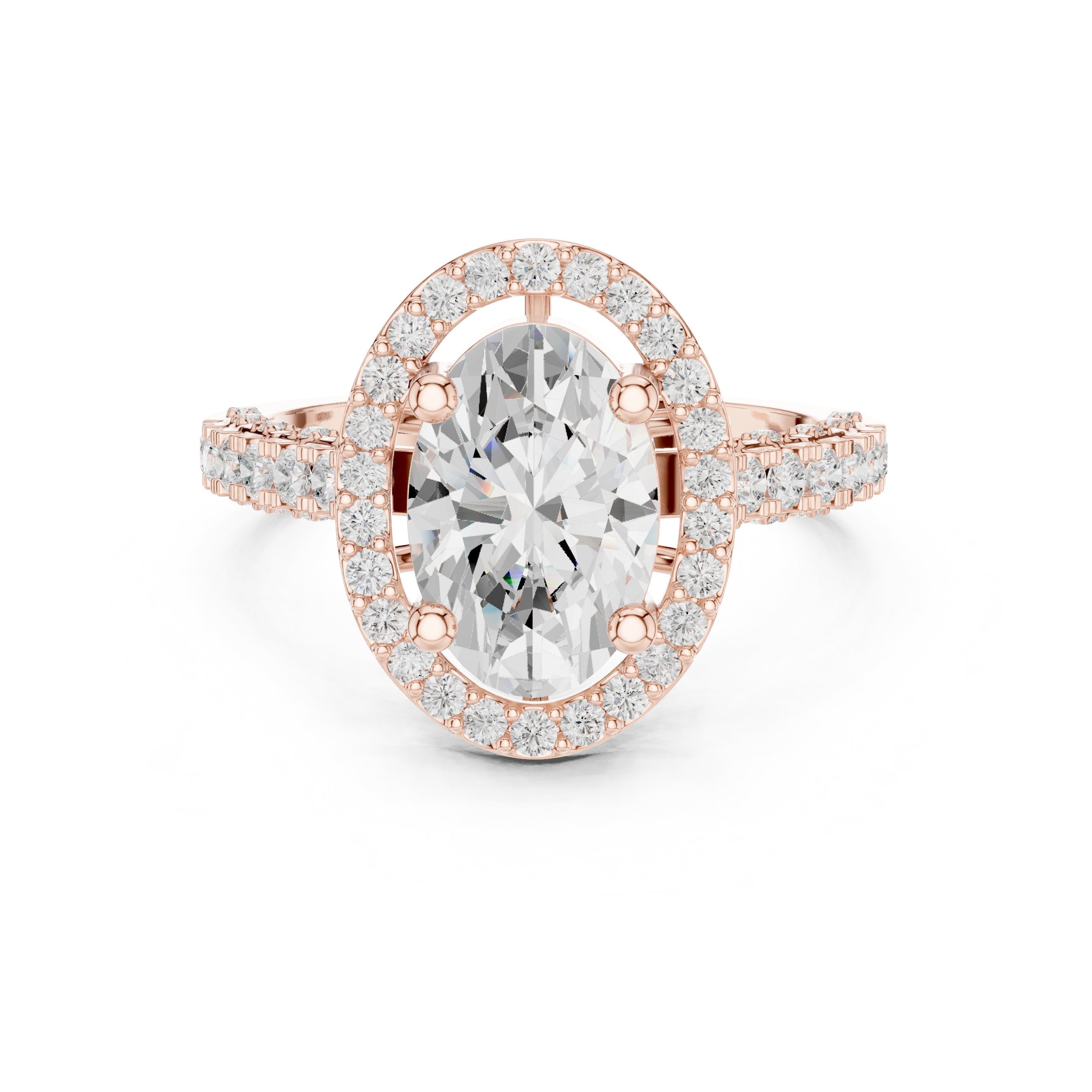 Oval Diamond Halo Engagement Ring with Twisted Infinity Pavé Band in Rose Gold - VYKA Diamonds