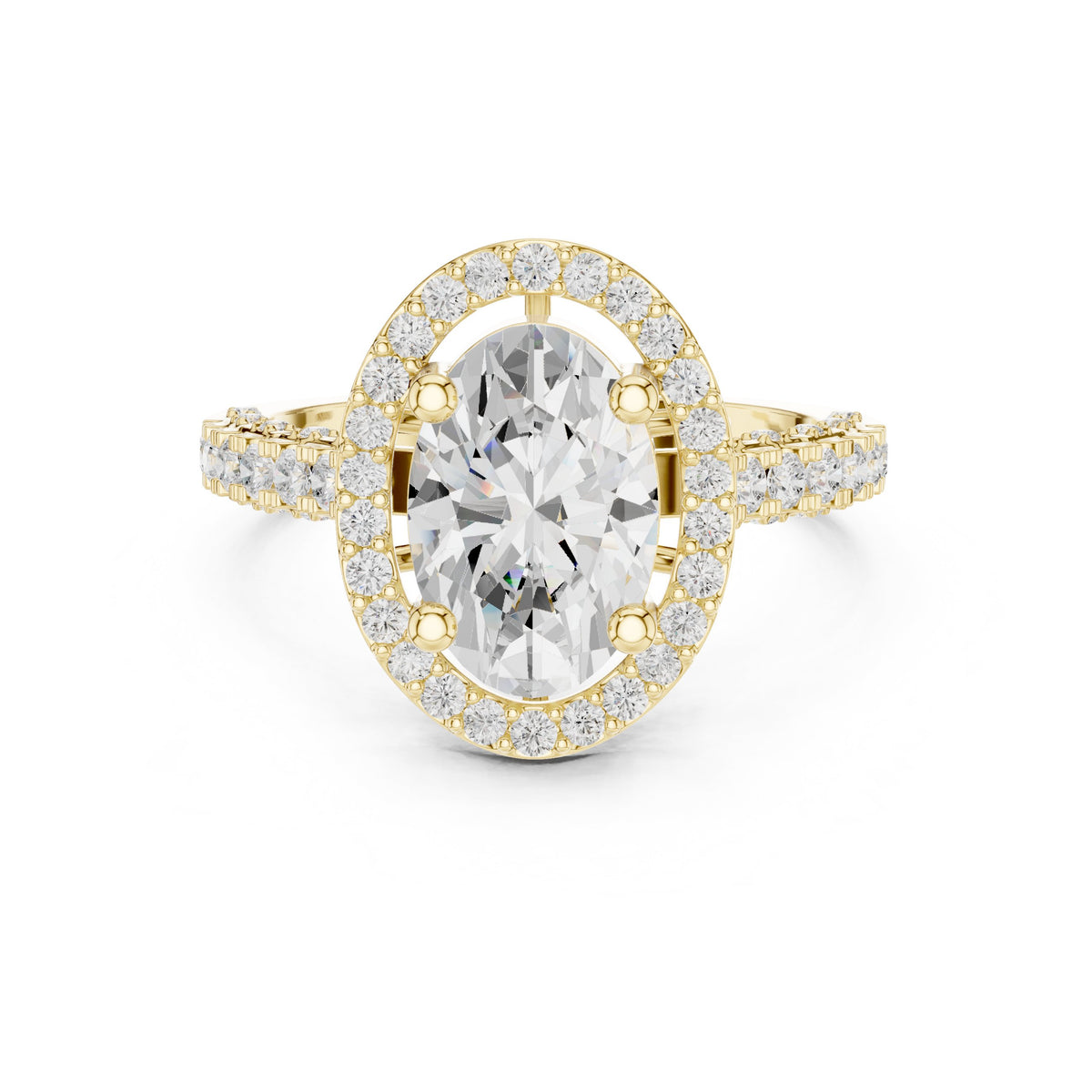 Oval Diamond Halo Engagement Ring with Twisted Infinity Pavé Band