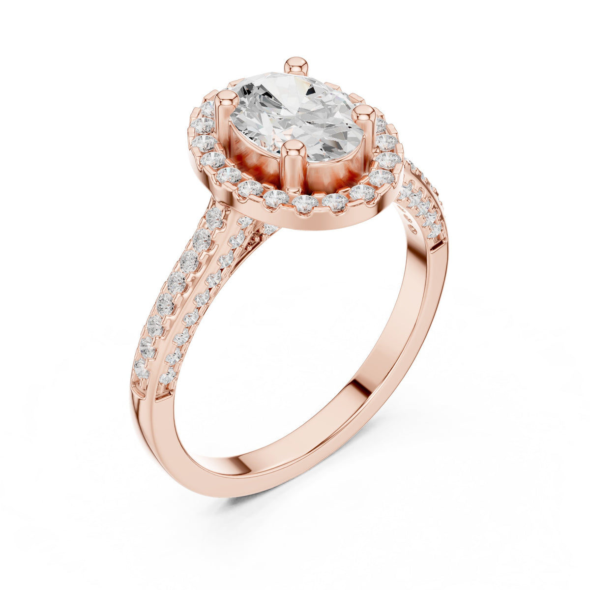 Oval Diamond Halo Engagement Ring with Pavé Band